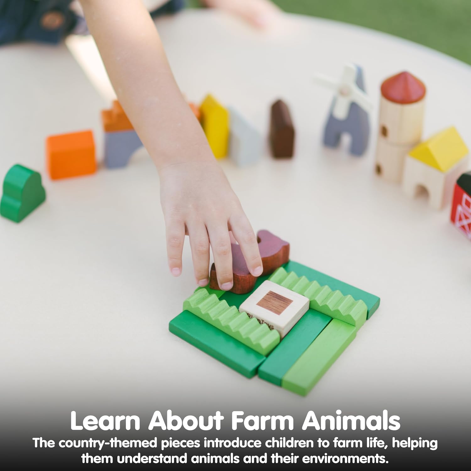 PlanToys® Country Blocks Wooden Montessori Building and Imaginative Play Set | Creativity, Fine Motor Skills and Early STEM Learning Activity | Eco Friendly Open Ended Construction Toy
