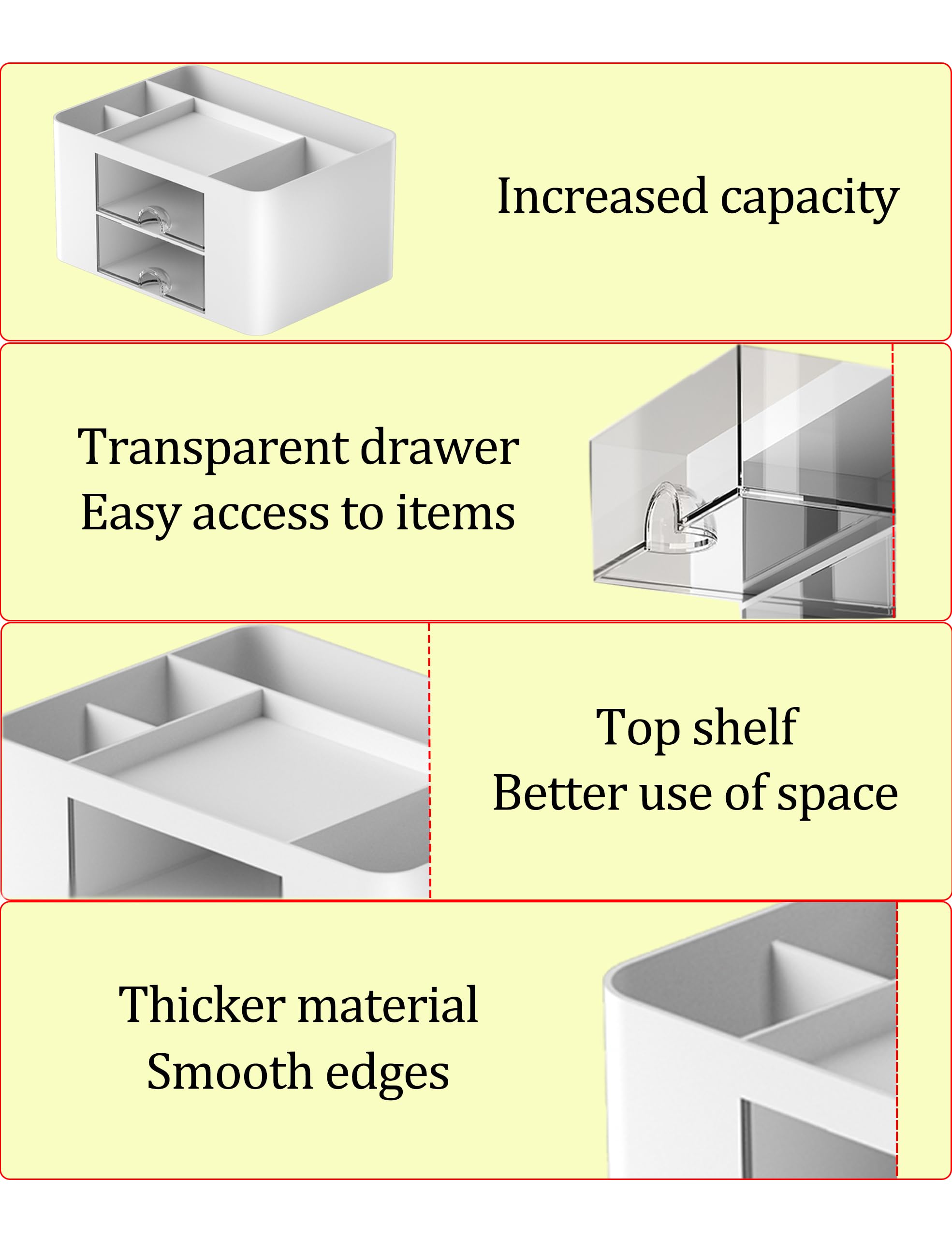 Skran Organiseur Bureau 7 Compartiments Rangement Multifonctionnel Pot à Stylo Avec Tiroir Blanc