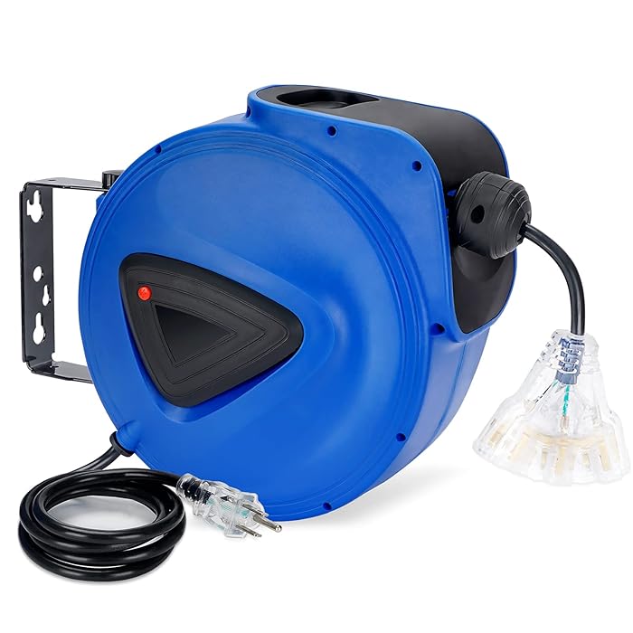 Buy 50ft Retractable Extension Cord Reel with Outlet Triple Tap,16AWG