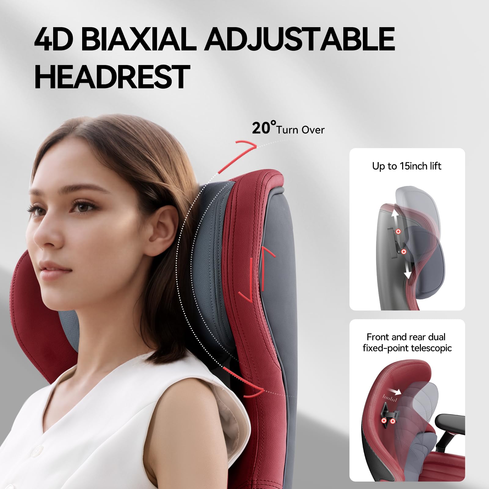 EMIAH Sedia da Ufficio Ergonomica, Sedia da Scrivania Reclinabile con Poggiapiedi, Braccioli Regolabili, Sedia da Gioco con Schienale Alto, Sedia Direzionale con Supporto Lombare, Pelle PU (Rosso)
