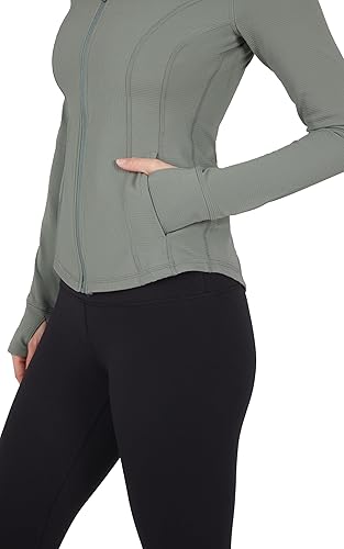 Miniatura 5 de 90 Degree By Reflex Chaqueta atlética para correr con cuello alto y corte ajustado y acanalado con cremallera y agujeros para los pulgares