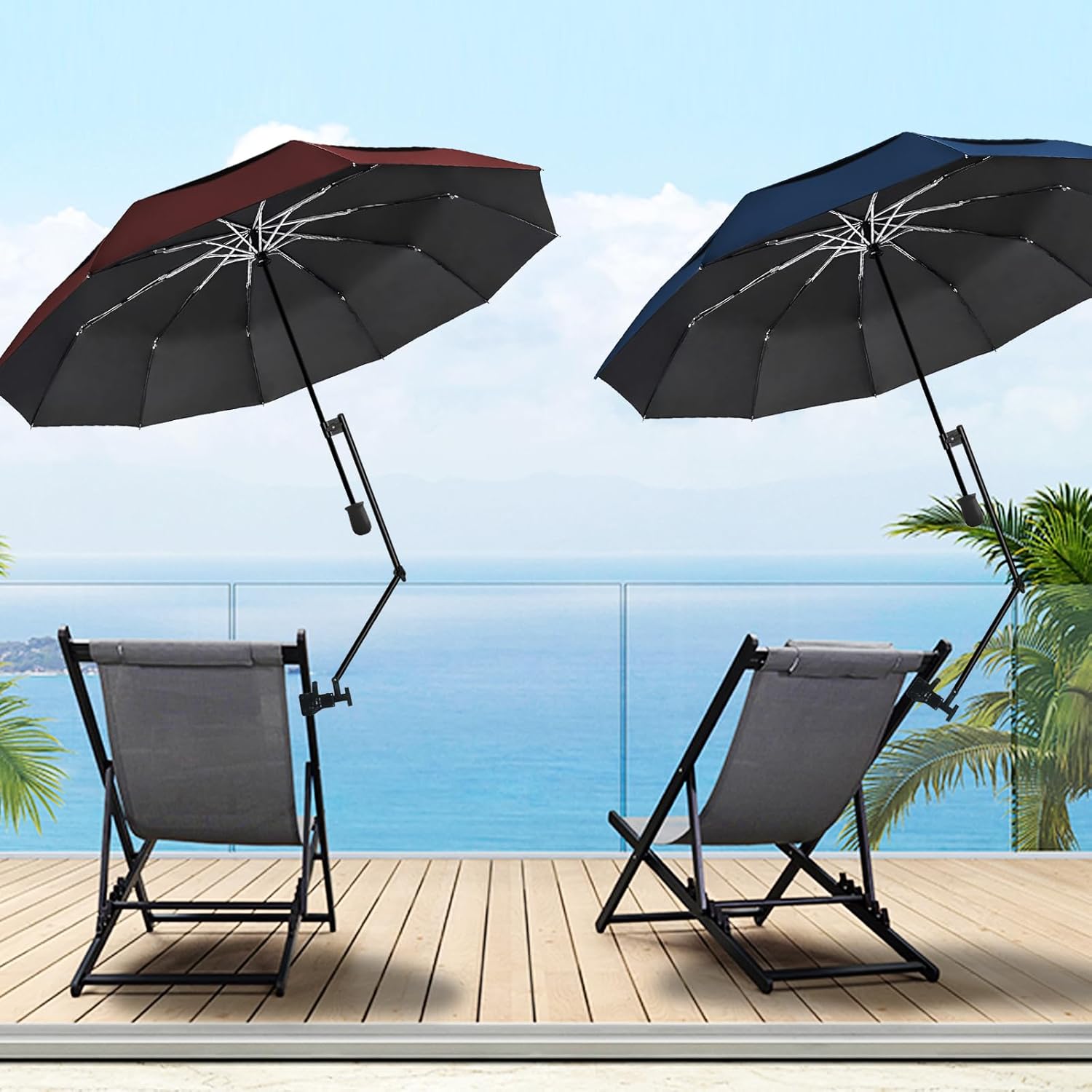 UPF 50+ Beach Umbrella with Adjustable Universal Clamp - Image 2