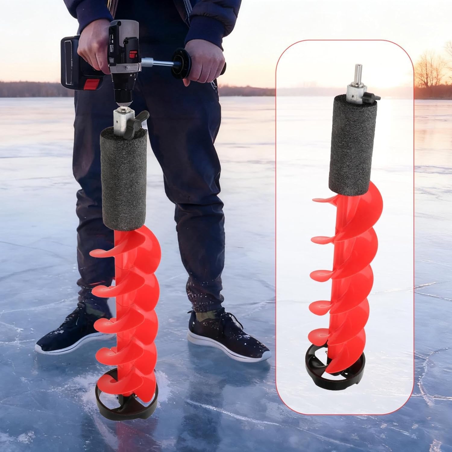 Ice Drill Auger for Fishing, Sturdy Metal Ice Auger with Fast Cutting Blades, Winter Sports Outdoor Fishing Supplies- 6 inch
