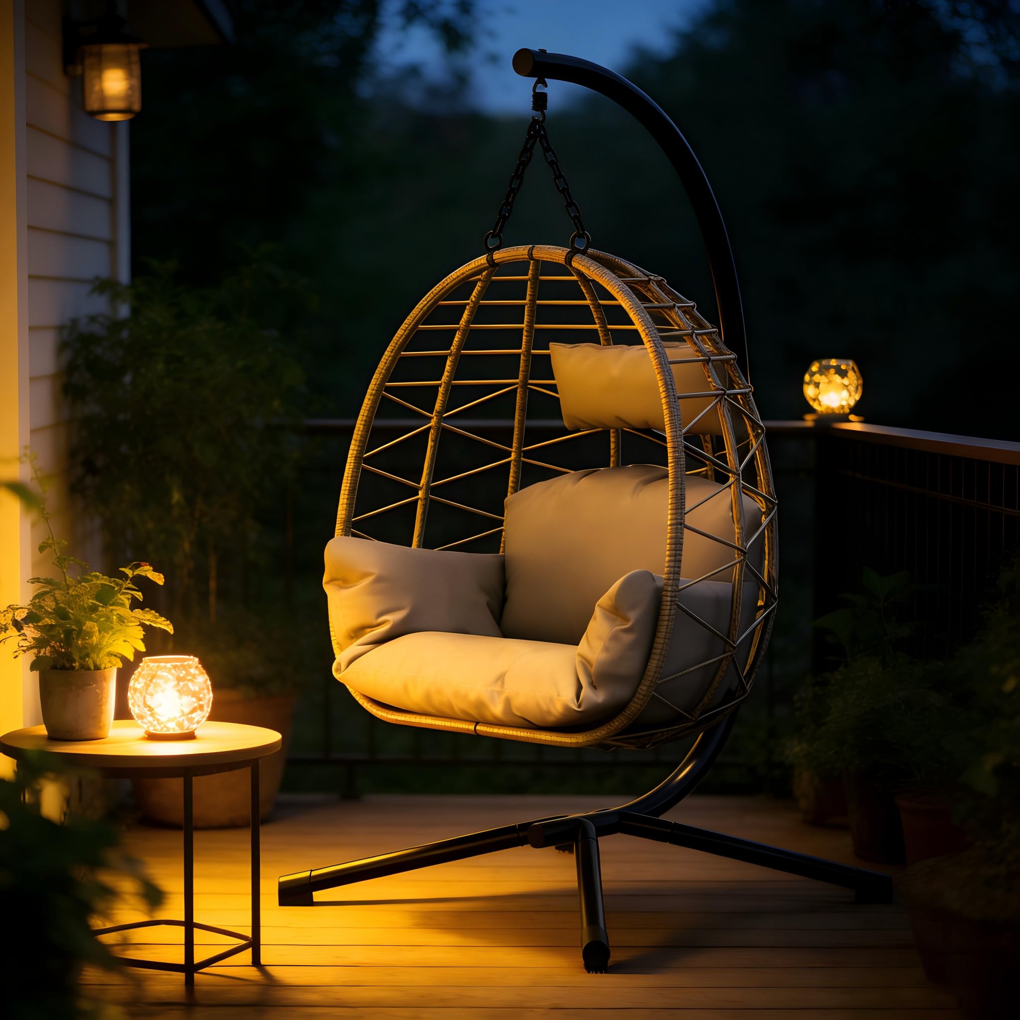 Garvee Fauteuil Suspendu Aria en Rotin Synthétique – Chaise Balancelle Élégante avec Coussin Épais, Hauteur Réglable et Structure Stable, pour Intérieur et Extérieur, Jardin, Balcon ou Salon - Gris - 1