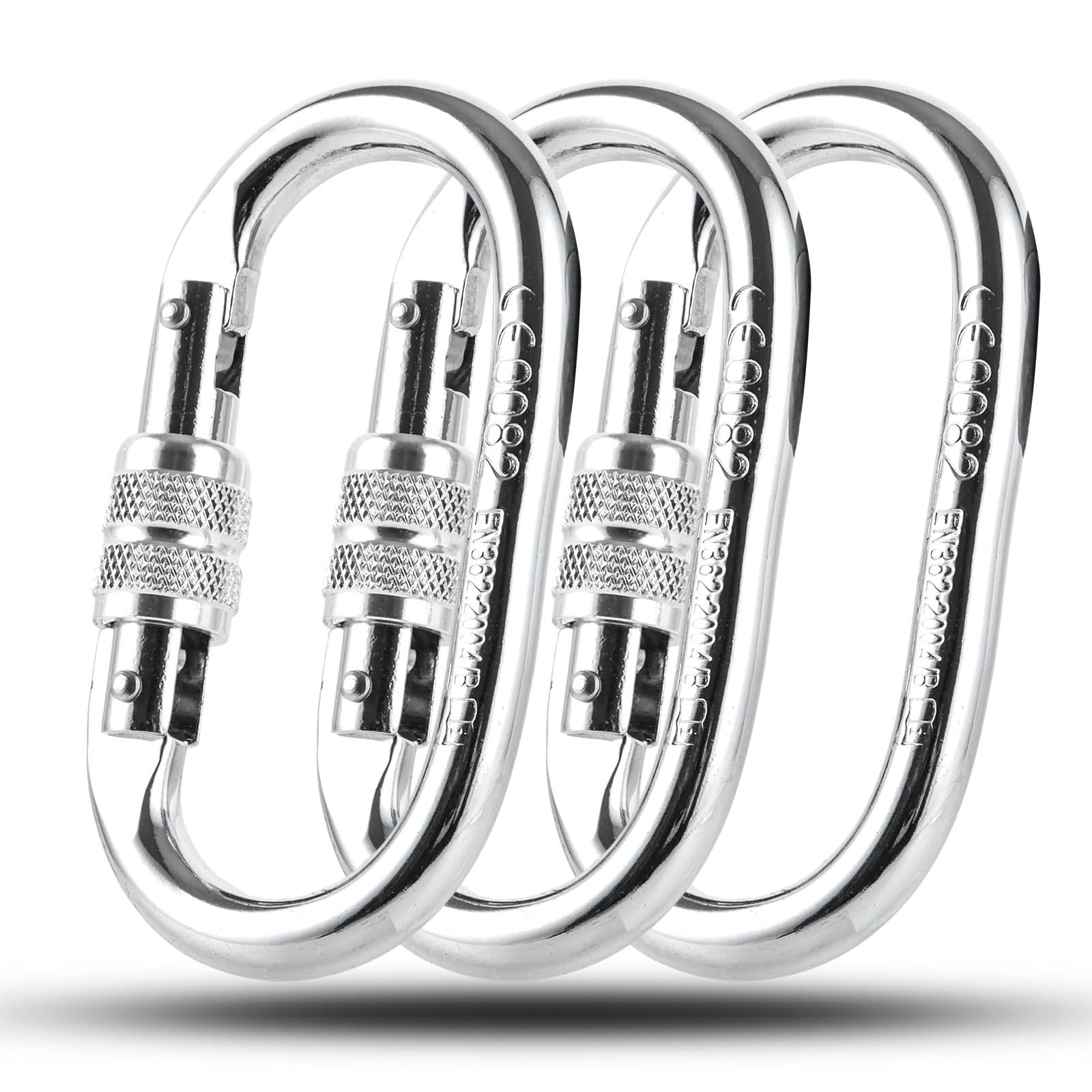 Mosquetón Grande de Aleación, 25KN (2500KG), 11cm Plateado, 3 Unidades - Carabiner para Hanging & Trekking, Mosquetones Grandes con Cierre de Rosca