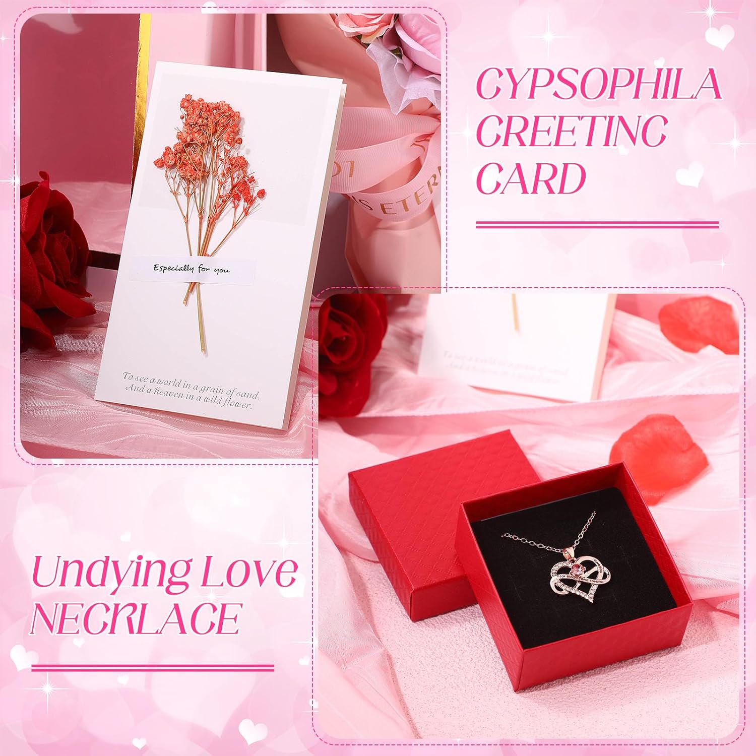 Bear Flower Bouquet for Women 15in Rose Plush Bear Gift Box, Artificial Bouquet Necklace & Card for Valentine’s Day, Graduation, Anniversary, Mother’s Day,Girlfriend Gifts(Pink,Rose) - Image 4