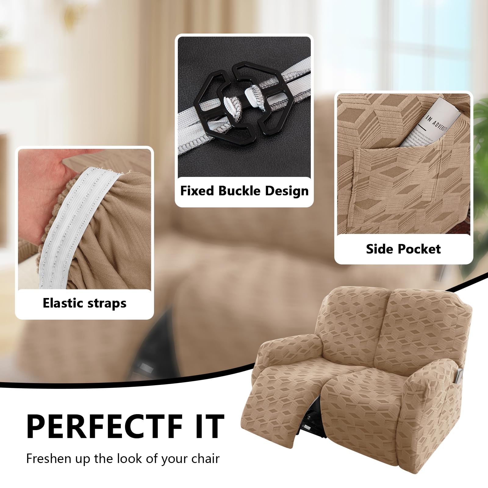 OKYUK Recliner Chair Covers, Stretch Jacquard Recliner Cover, Furniture Protector for Kids & Pets - Image 3
