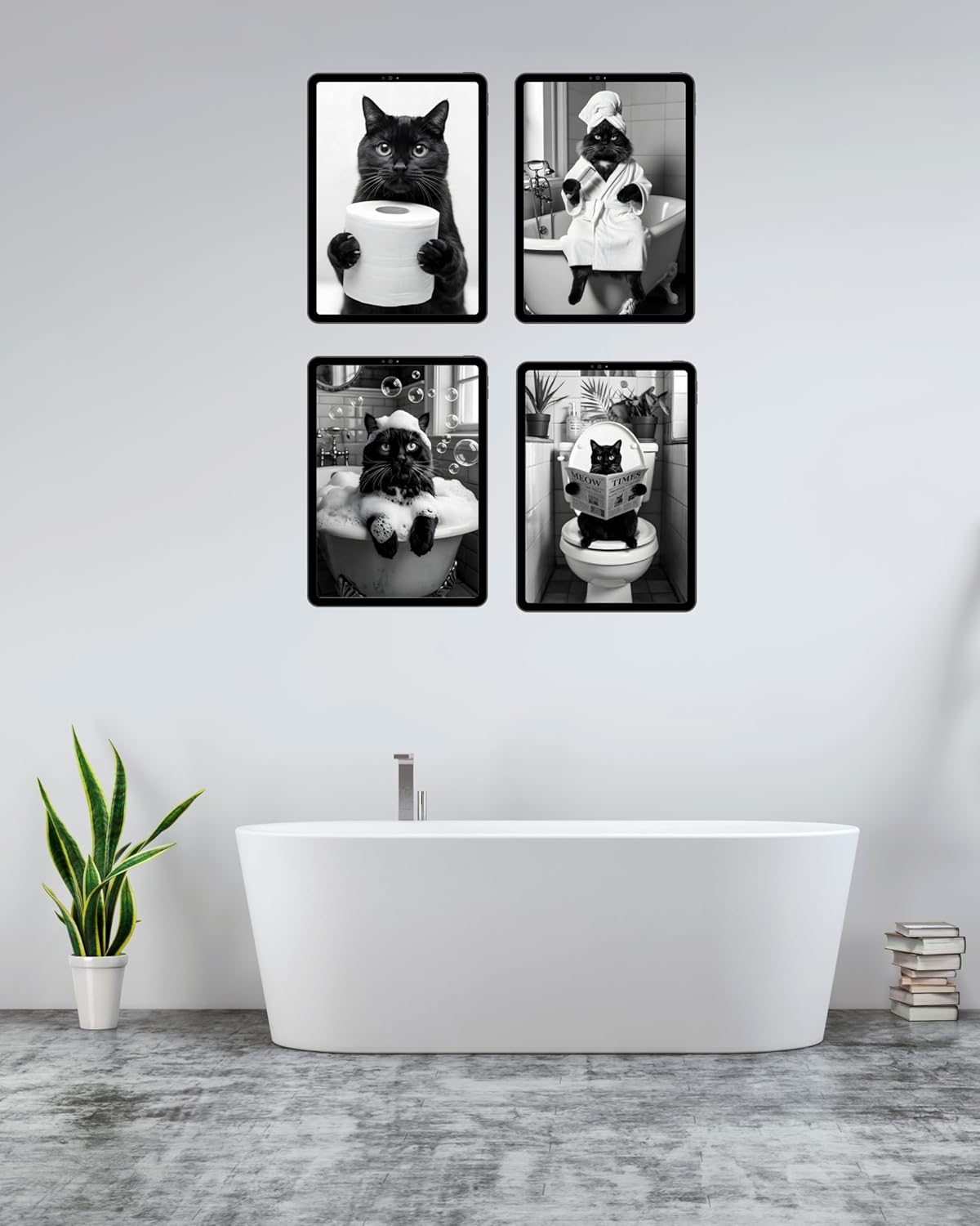 mo art design - Funny Cat Bathroom Poster – Cute Black Cat Toilet Prints, Humorous Pet Posters, Modern Animal Decor, Wall Art Set of 4-8x10 inc, Unframed - Image 5