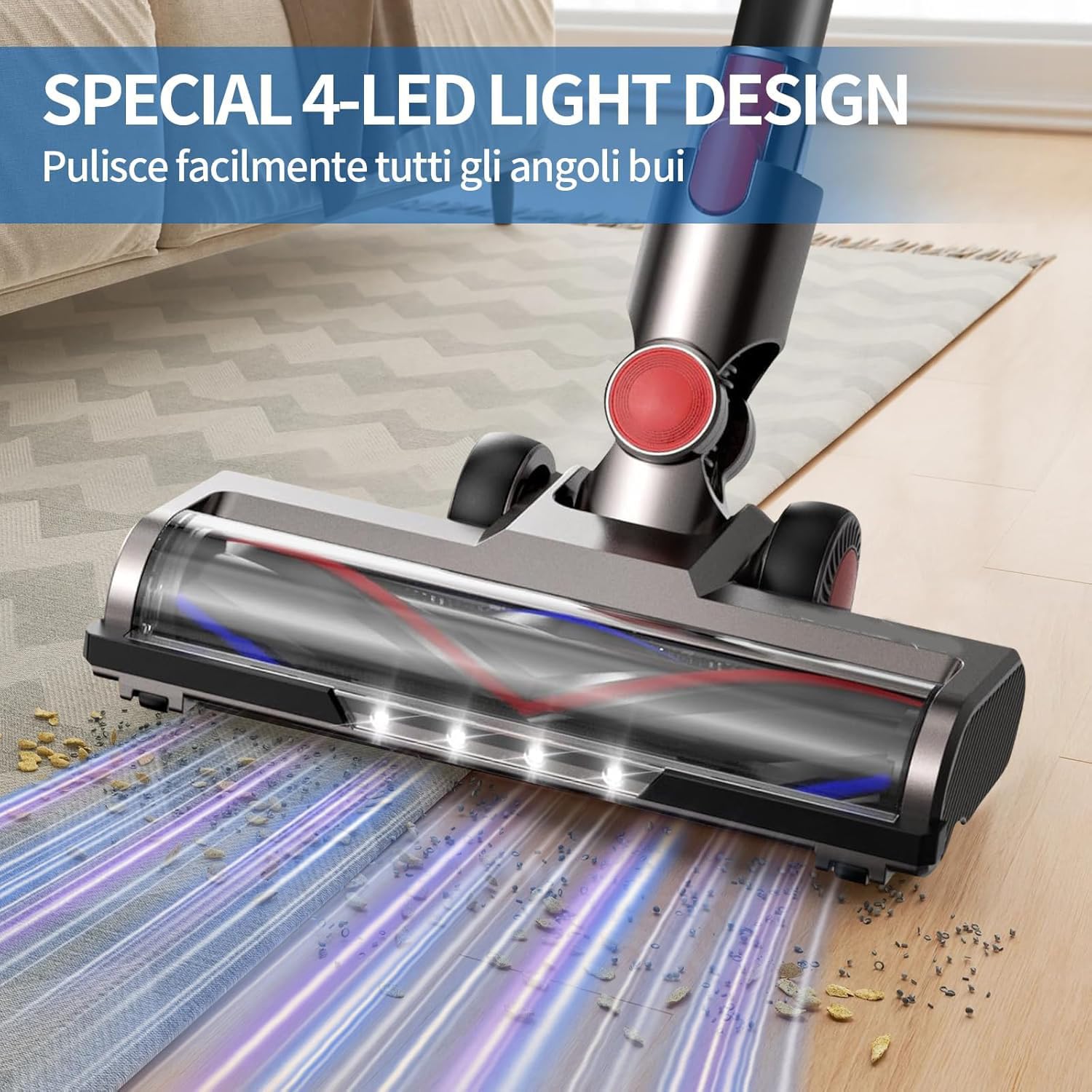 Spazzola Compatibile con Dyson V7 V8 V10 V11 V15 per Aspirapolvere, Ricambio Spazzola per Dyson Accessori con 4 Testine LED e 2 Rulli di Ricambio