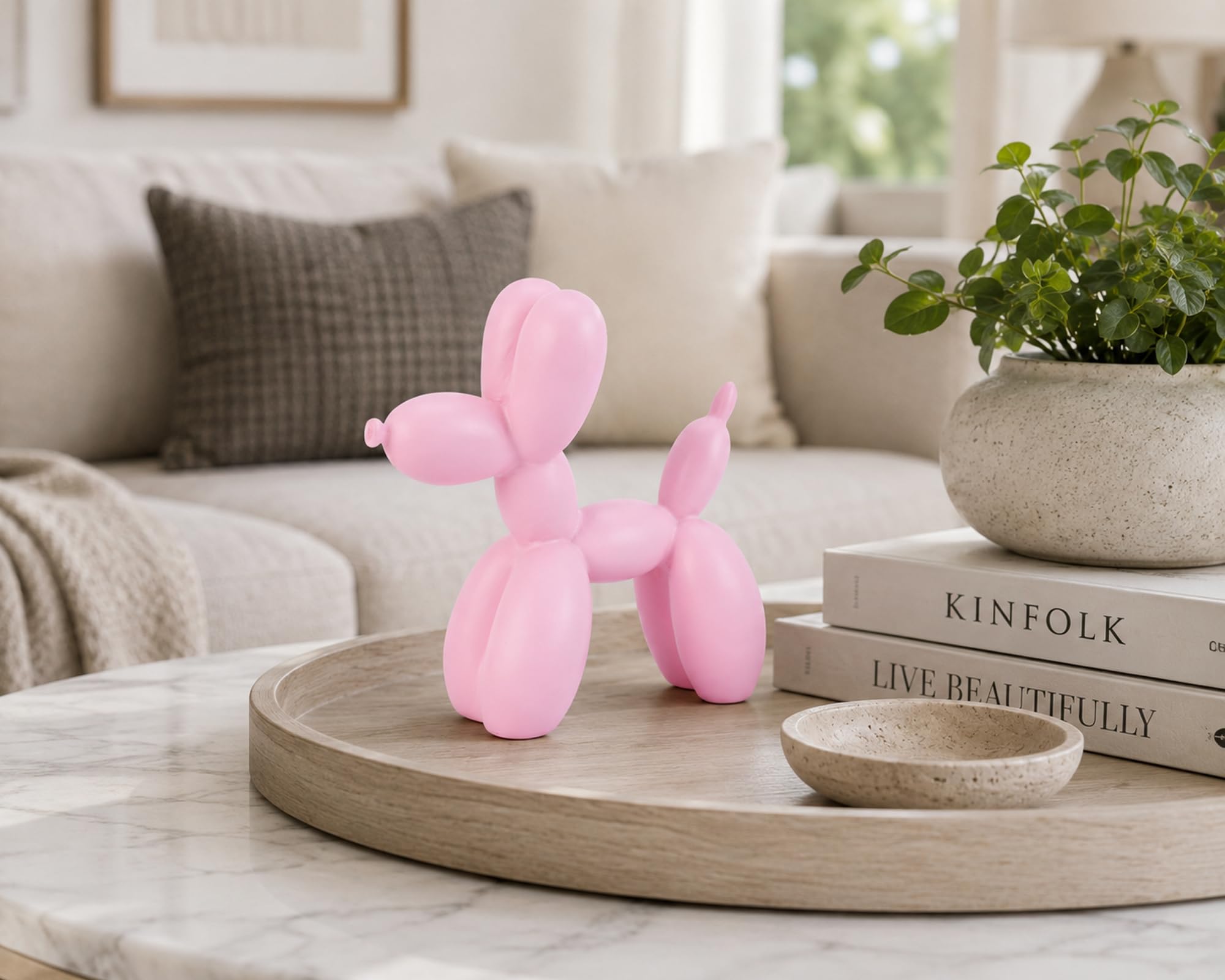 Balonowa statuetka psa - 10 cm różowy balon rzeźba zwierzęcia psa, małe nitki na półki, eklektyczna dekoracja biurka, urocza ozdoba na biurko prezent