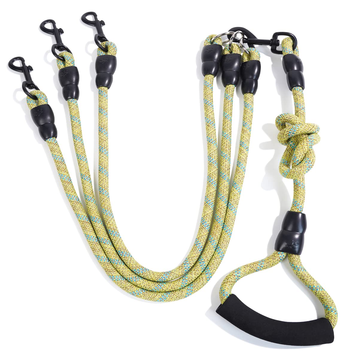 Laisse pour chien 3 en 1 en nylon durable avec poignée rembourrée, pivotante à 360 °, corde d'escalade amovible, corde de traction amovible pour chiens de moyenne et grande taille, vert et