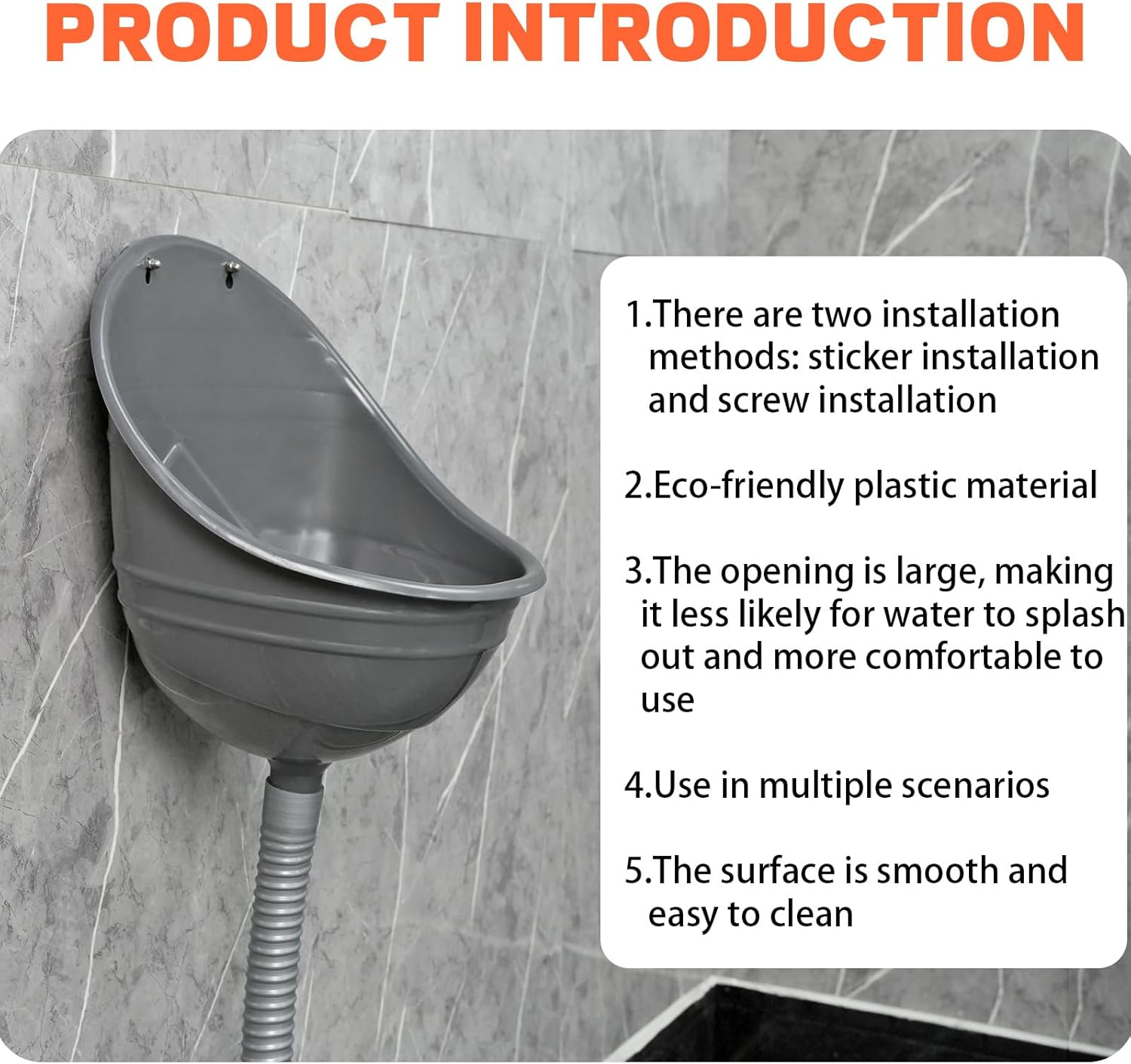 Waterless Urinal Garage Urinal for Men Plastic Urinals for Men, Urine Diverter Outdoor Urinal Wall-Mounted Urinals For Men Bathroom, No-Drill Lnstallation Self-Adhesive Mens Urinal