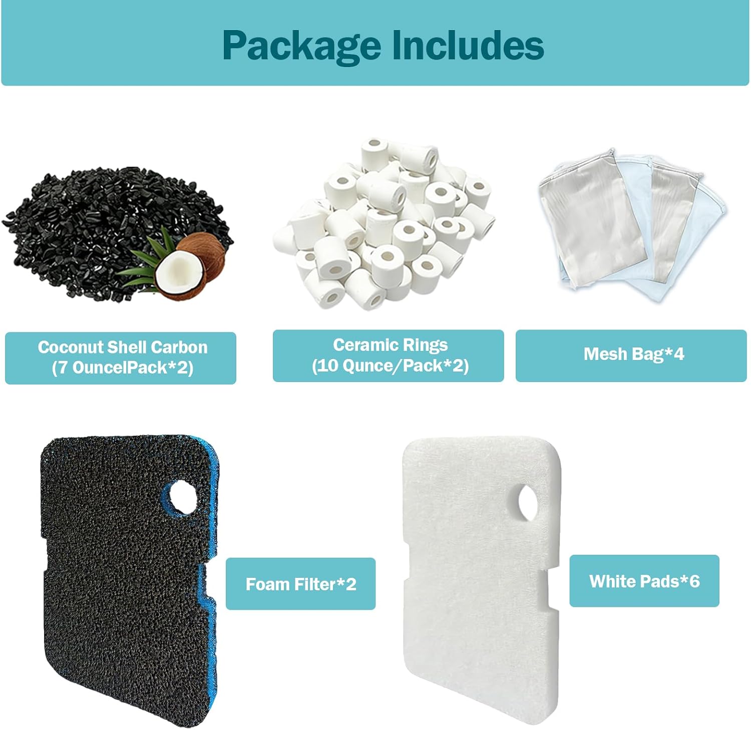 16-Pack Aquarium Filter Media Set Compatible with Penn-Plax Cascade 700 & 1000 Canister Filters | Includes Bio Sponge Filters, White Floss Pads, Activated Carbons, Ceramic Rings & Mesh Bags