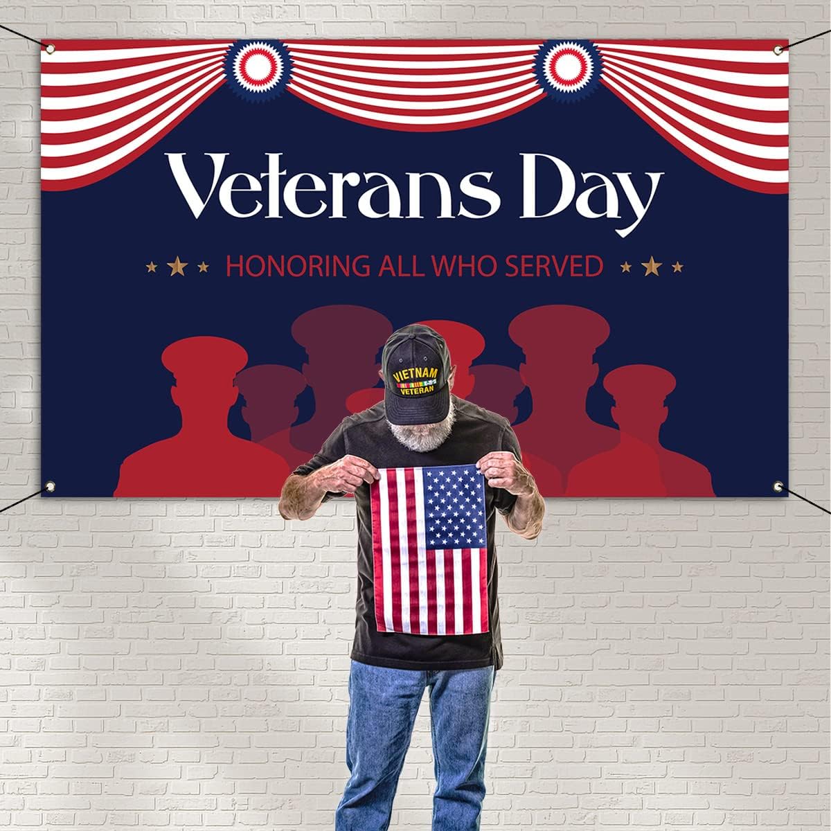Pudodo Veterans Day Photo Booth Backdrop Honoring All Who Served American Patriotic Holiday Photography Background Wall Decoration - Image 2