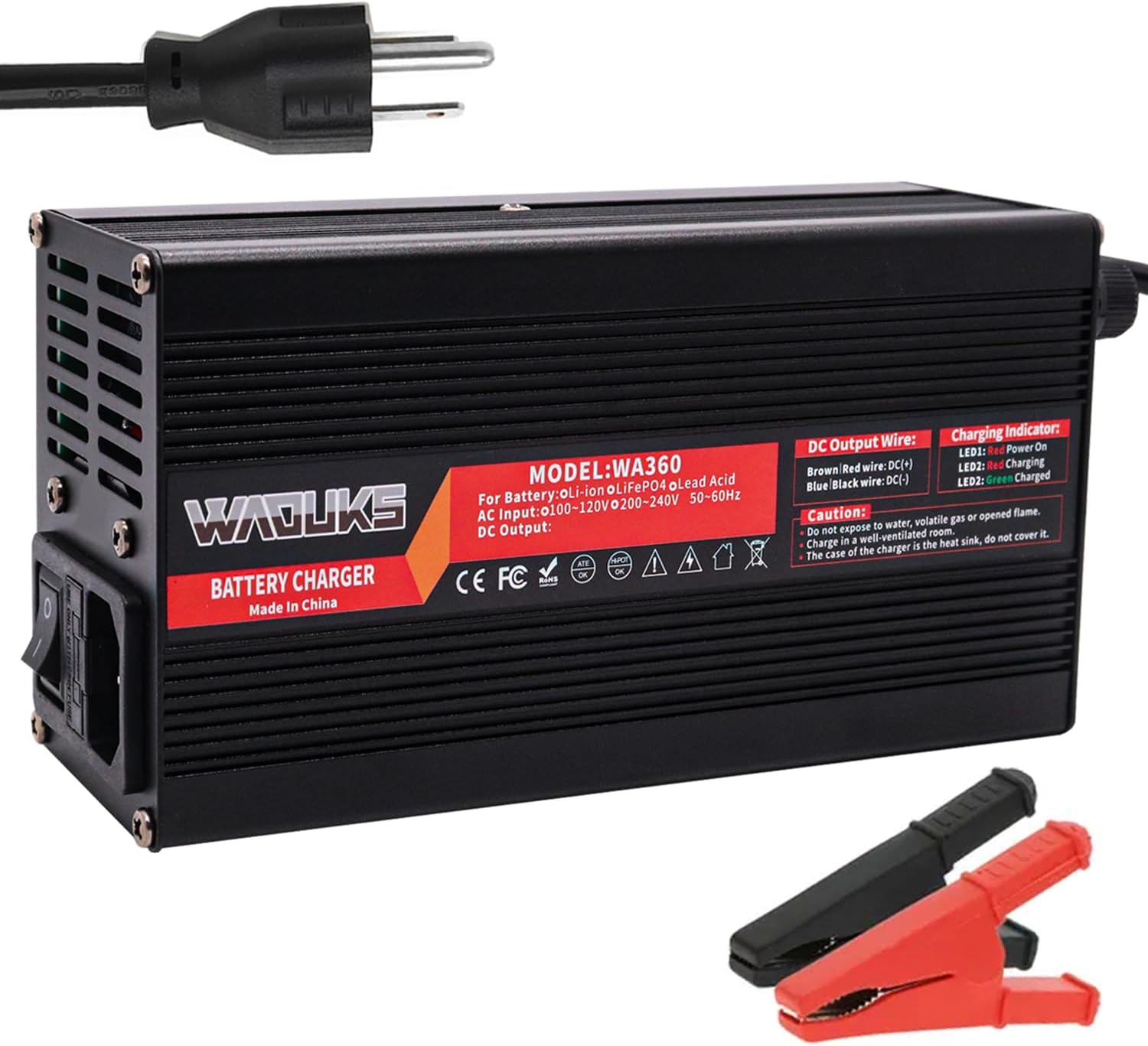 16.8V 20A Charger 16.8V Li-ion Battery Charger Output Alligator Clip Used for 4S 14.8V Lithium Battery Pack