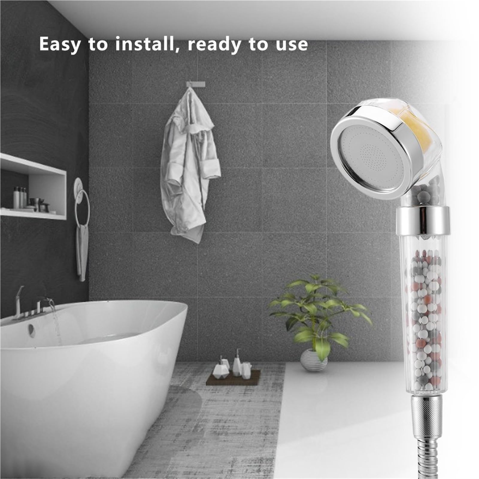 Cabezal de ducha con filtro y manguera, cabezal alta presión mano for piel seca, Reduce las impurezas residuales para Baño