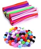 100 Pcs Pompoms and 200 Pcs Pipe Cleaners for DIY Art Crafts Decorations,by Artzuvs