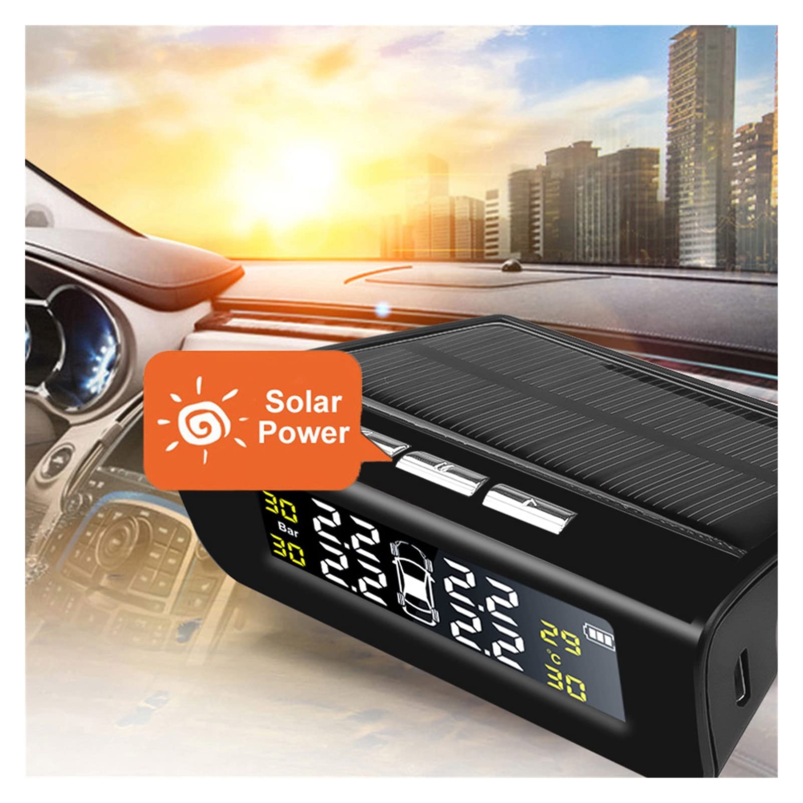 Strumenti di controllo della pressione dei pneumatici Sistema di monitoraneo per pneumatici per pneumatici per auto Smart Automobile solare TPMS. Pneumatici AVVERTENZA Avviso ad alta temperatura Senso