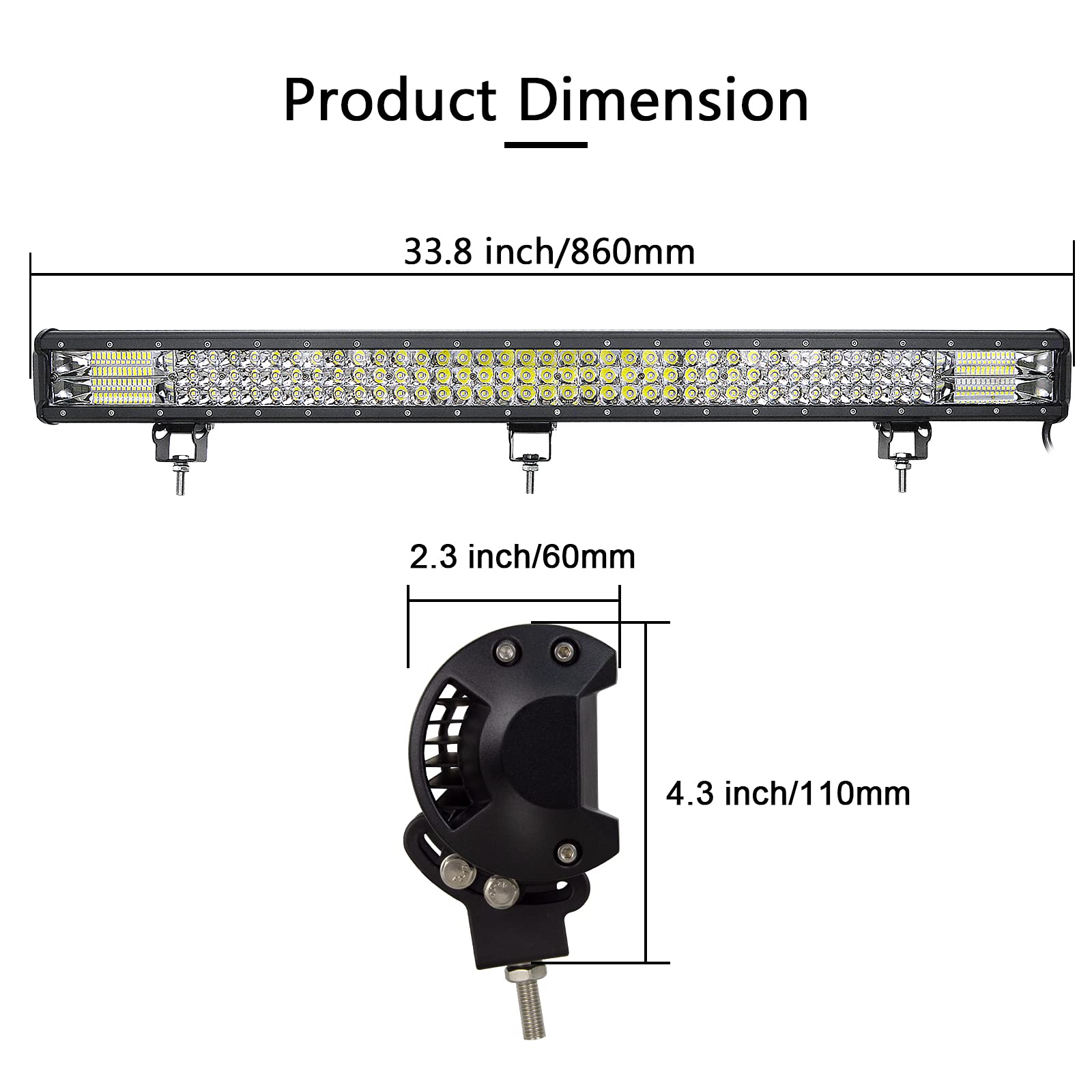 PICAA Reflektor roboczy LED, 86 cm, 468 W, belka świetlna, 12 V, 24 V, 6000 K, dodatkowy reflektor do baru, reflektor punktowy, oświetlenie robocze, do SUV, offroad, ATV, traktora, 4 x 4