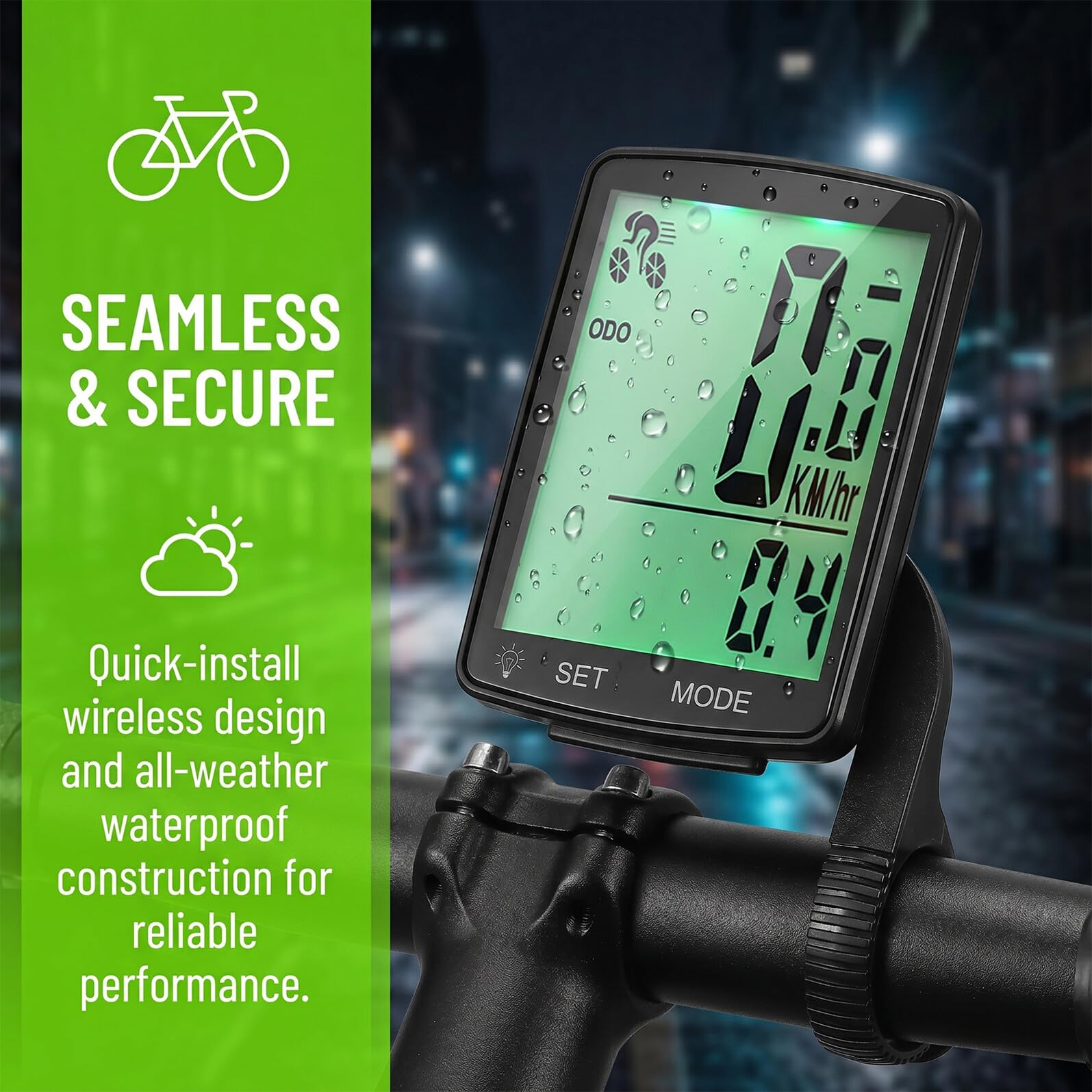 Housoutil Contachilometri per Bicicletta Wireless Compatto e Leggero in ABS e Pmma con Display LCD per Uso Ciclistico Nero