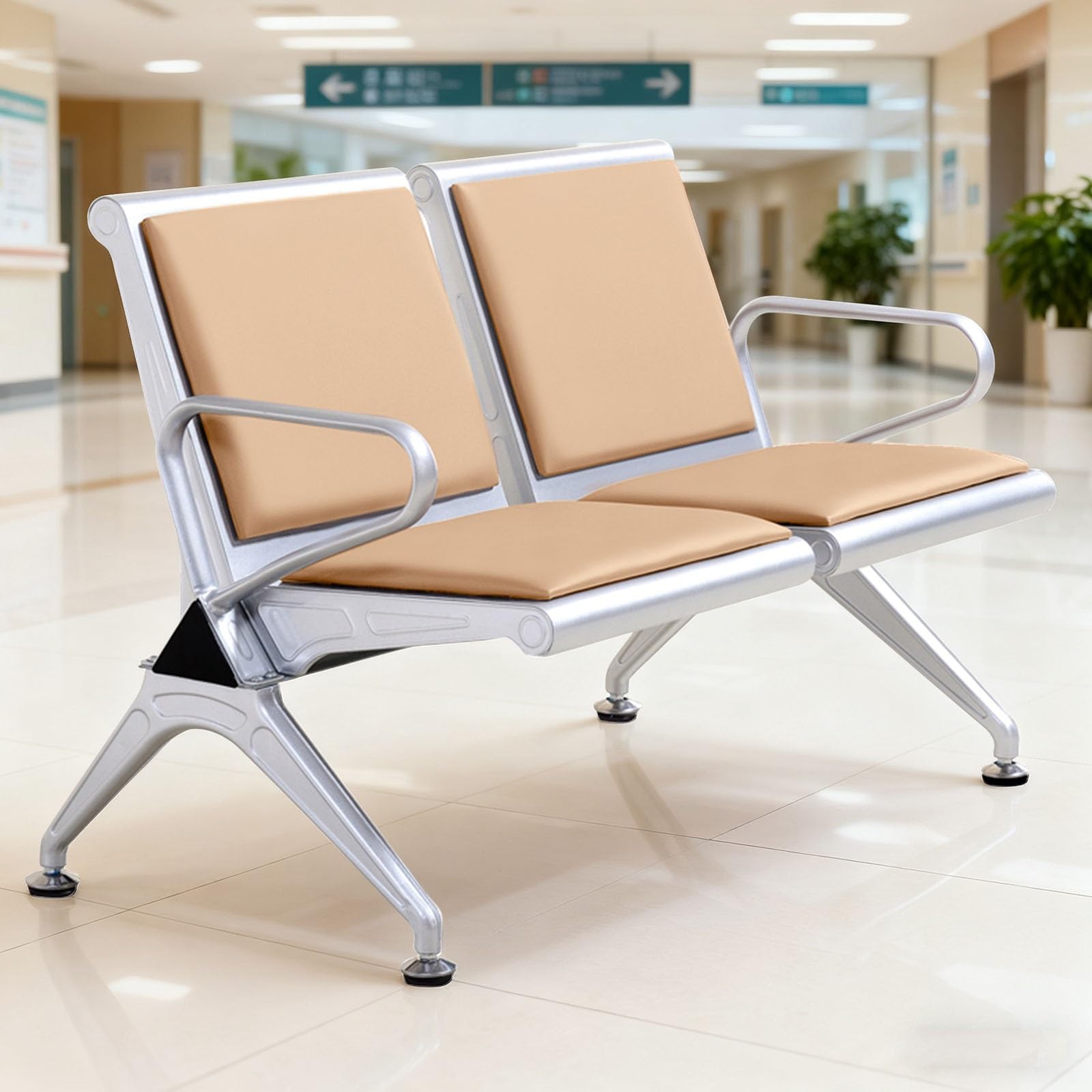 SaryEdge Stylish Yellow PU Leather 2-Seater Reception Chair with Backrest & Armrests - Modern Office Furniture for, Salon, Bank,