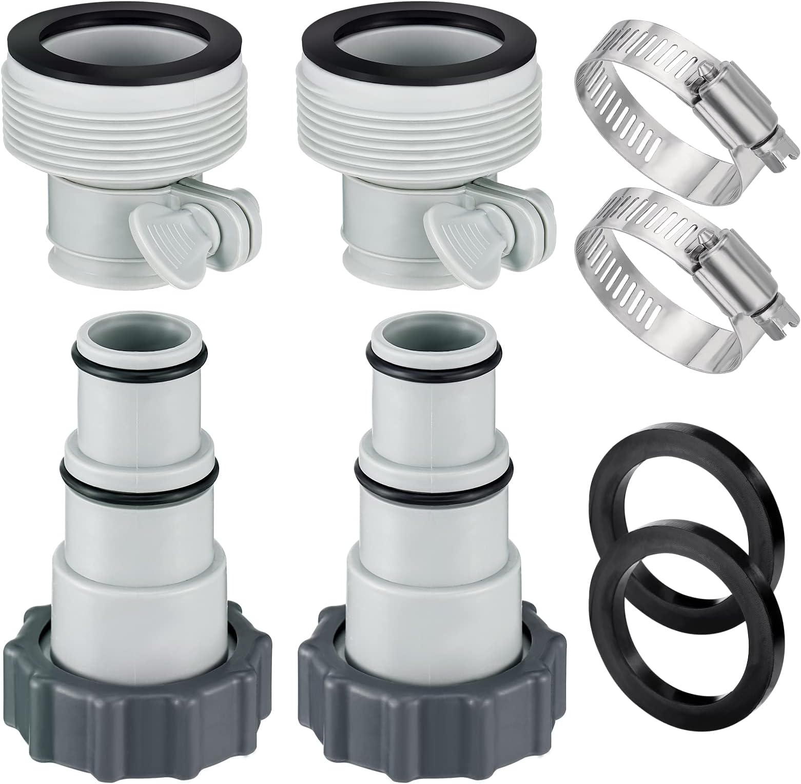 PAMASE Pool Hose Adapter A & B - Conversion Connector for 1.5"&1.25" Hoses with Clamps Gaskets, Replacement Parts fits Intex Filter Pumps, Saltwater System, Above Ground Swimming Pool (4Pack)