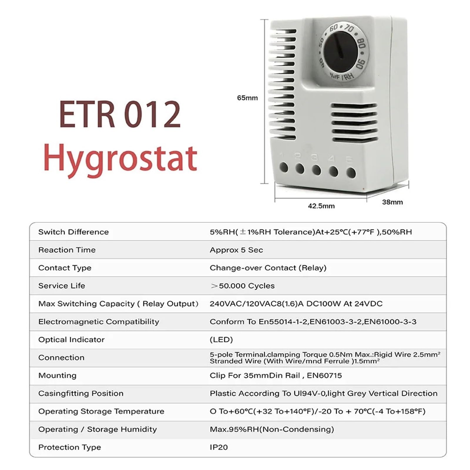 Regolatore di umidità/temperatura Termostato igrostato Termostato for armadio Interruttore Indicatore LED regolabile su guida DIN Display(ETR 011)