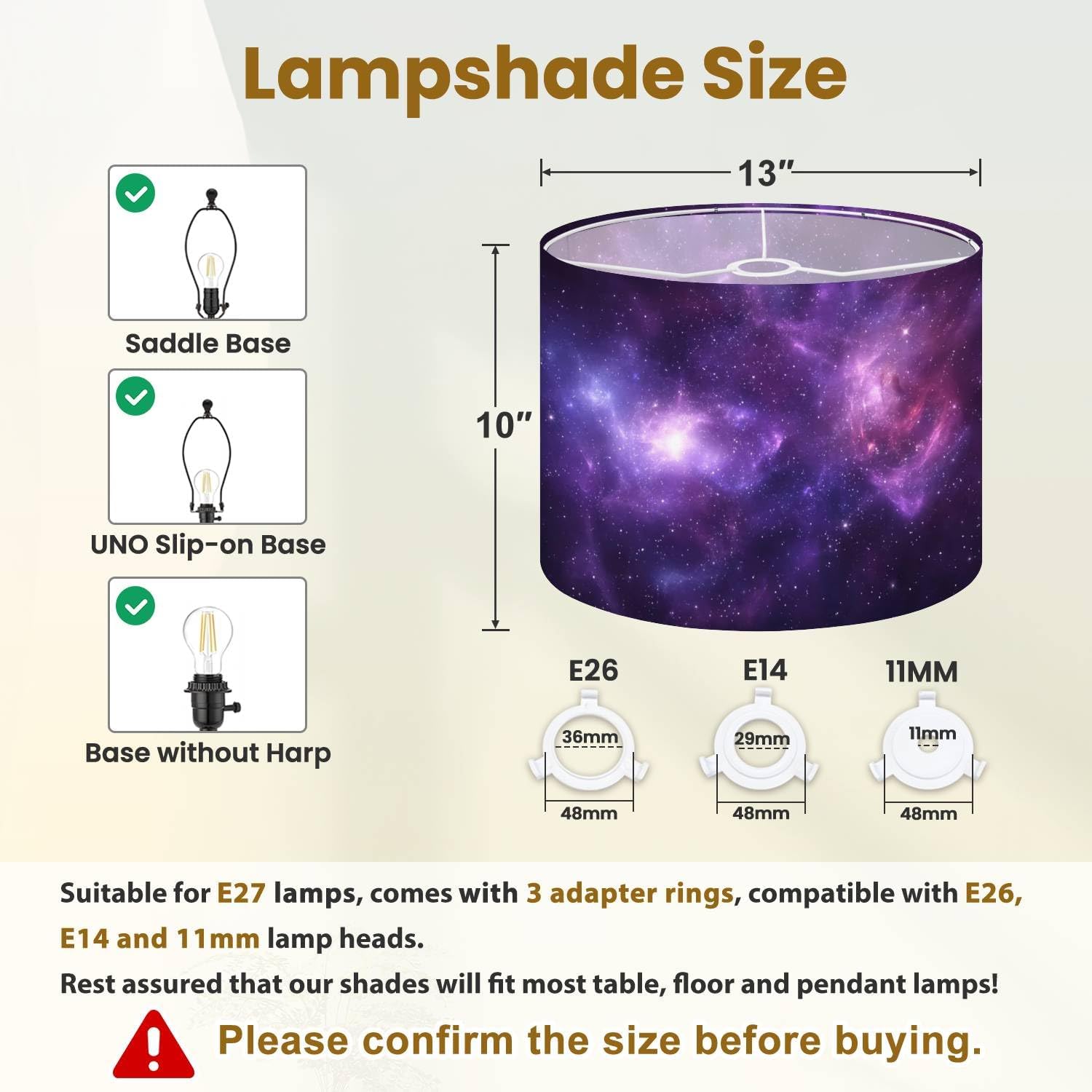 Drum Lamp Shades purple Stars galaxy Lamp Shade for Floor Lamps Table Lamps Pendant Light Linen 13"x13"x10" Linen Replacement Large Lampshades