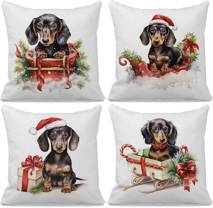 grapehiker Dog Christmas Pillow Covers 18x18 Set of 4