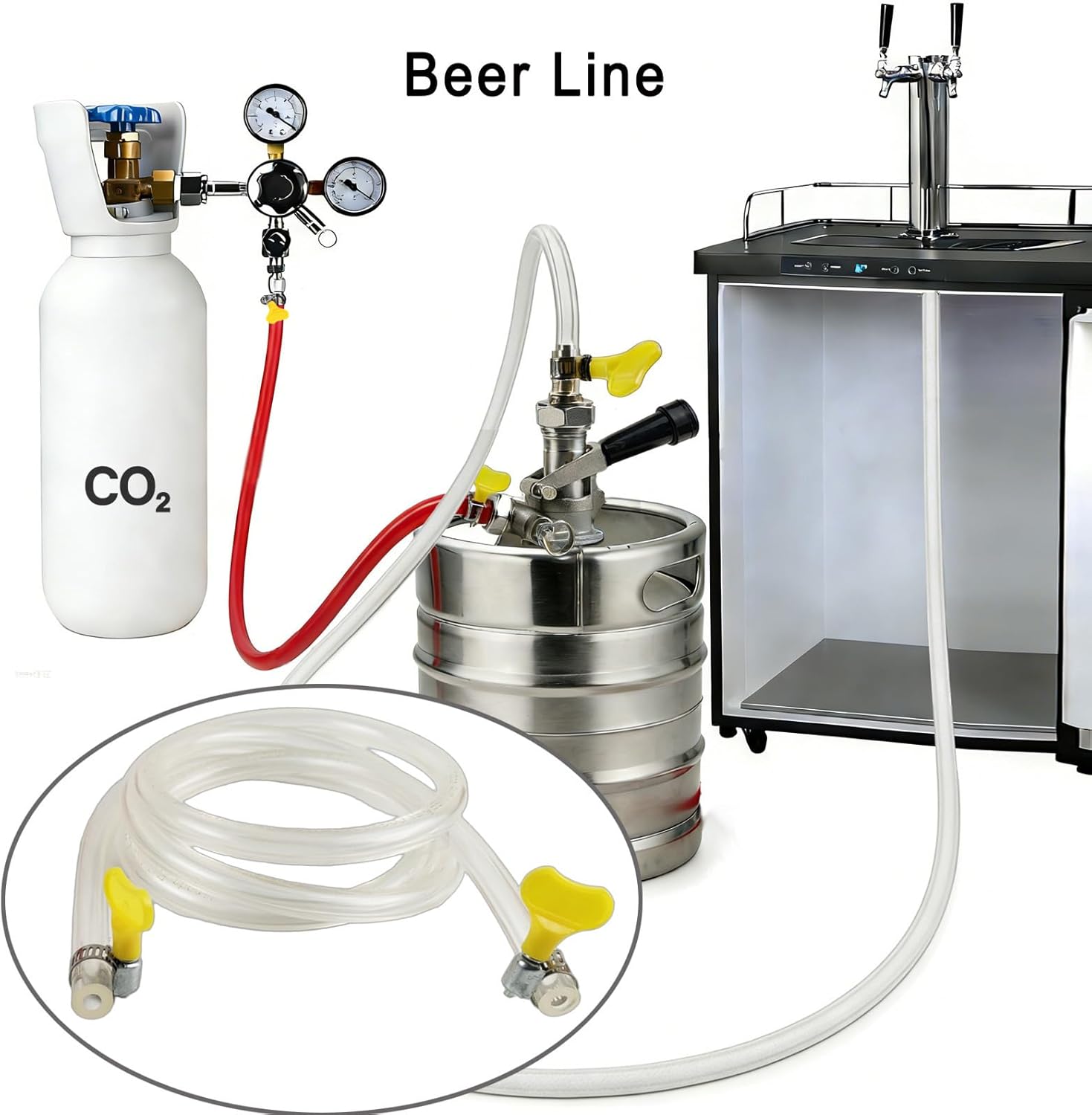 Clear PVC Beer Line Tubing, 3/16" ID x 7/16" OD, Food Grade Kegerator Hose with 2 Hose Clamps, Flexible Draft Beer Line for Homebrew, Bar, Kegerator, Beverage Dispensing Systems
