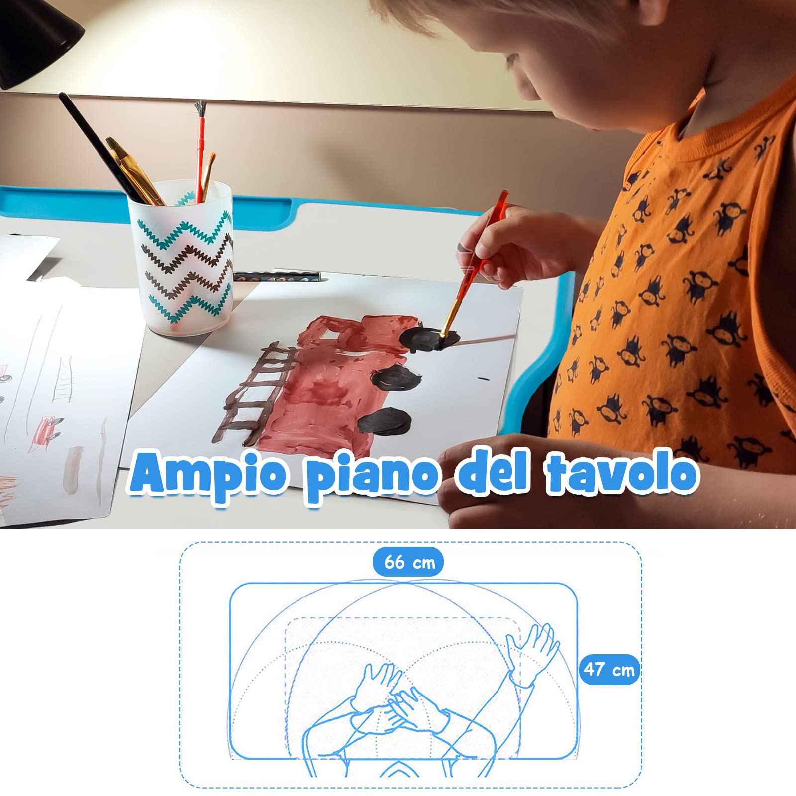 COSTWAY Set Scrivania e Sedia per Bambini, Set Tavolo con Altezza Regolabile per Bambini, Tavolo per Studiare con Superficie Inclinabile (Blu)