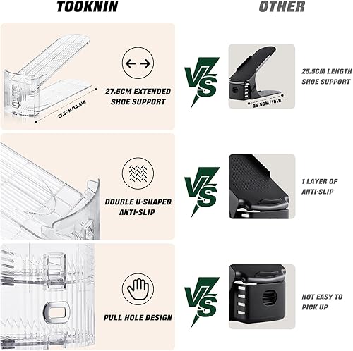 Miniatura 9 de Organizador de ranuras ajustables para zapatos, paquete de 12 apiladores transparentes para zapatos, soporte para zapatos, ahorrador de espacio de