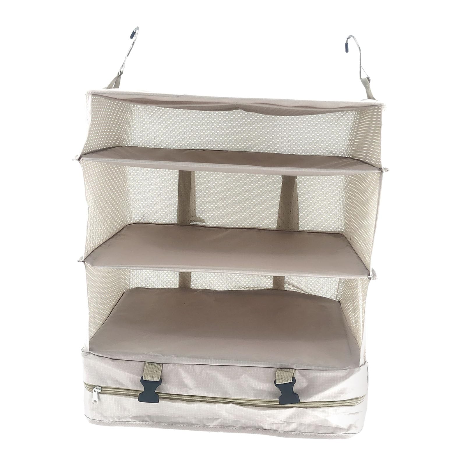 Hängendes Regal Garderobe Organizer Faltbares Hängendes Regal Gepäckorganisator Kleiderschrank Aufbewahrungsorganisator Schrank mit 3 Fächern für Schlafsaal, Schlafzimmer, Wohnzimmer, Beige