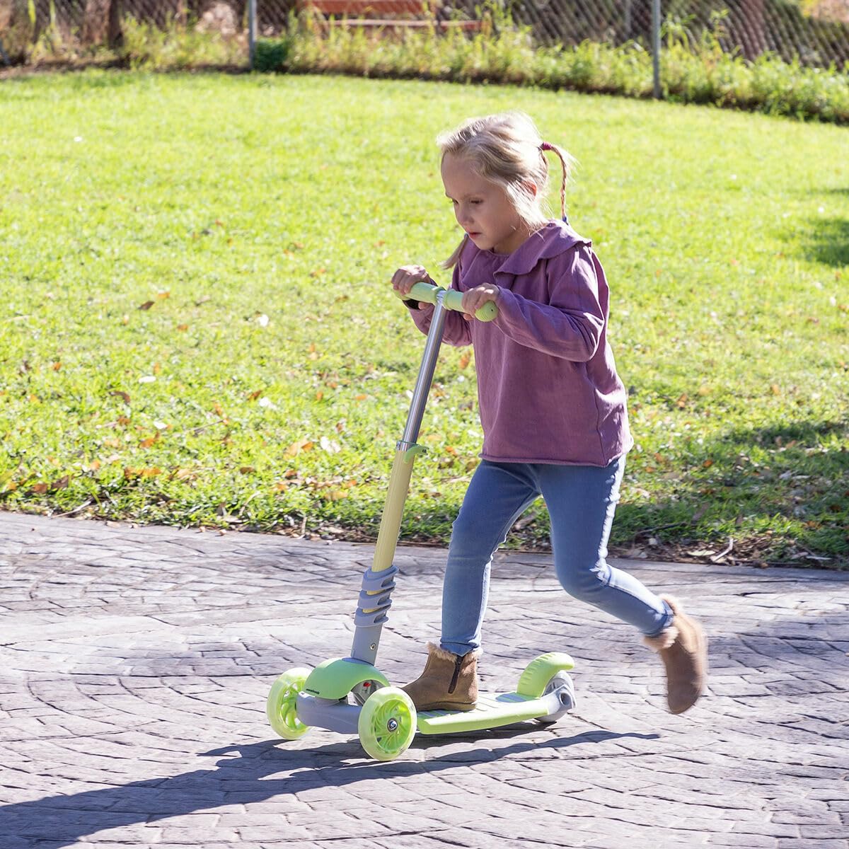 InnovaGoods® Patinete Scuvol Multiposición para Niños y Niñas 3 Años, Ajustable Con Asiento y Respaldo, 3 Ruedas LED (120mm), Cesta, Reposapiés, Mango y Freno