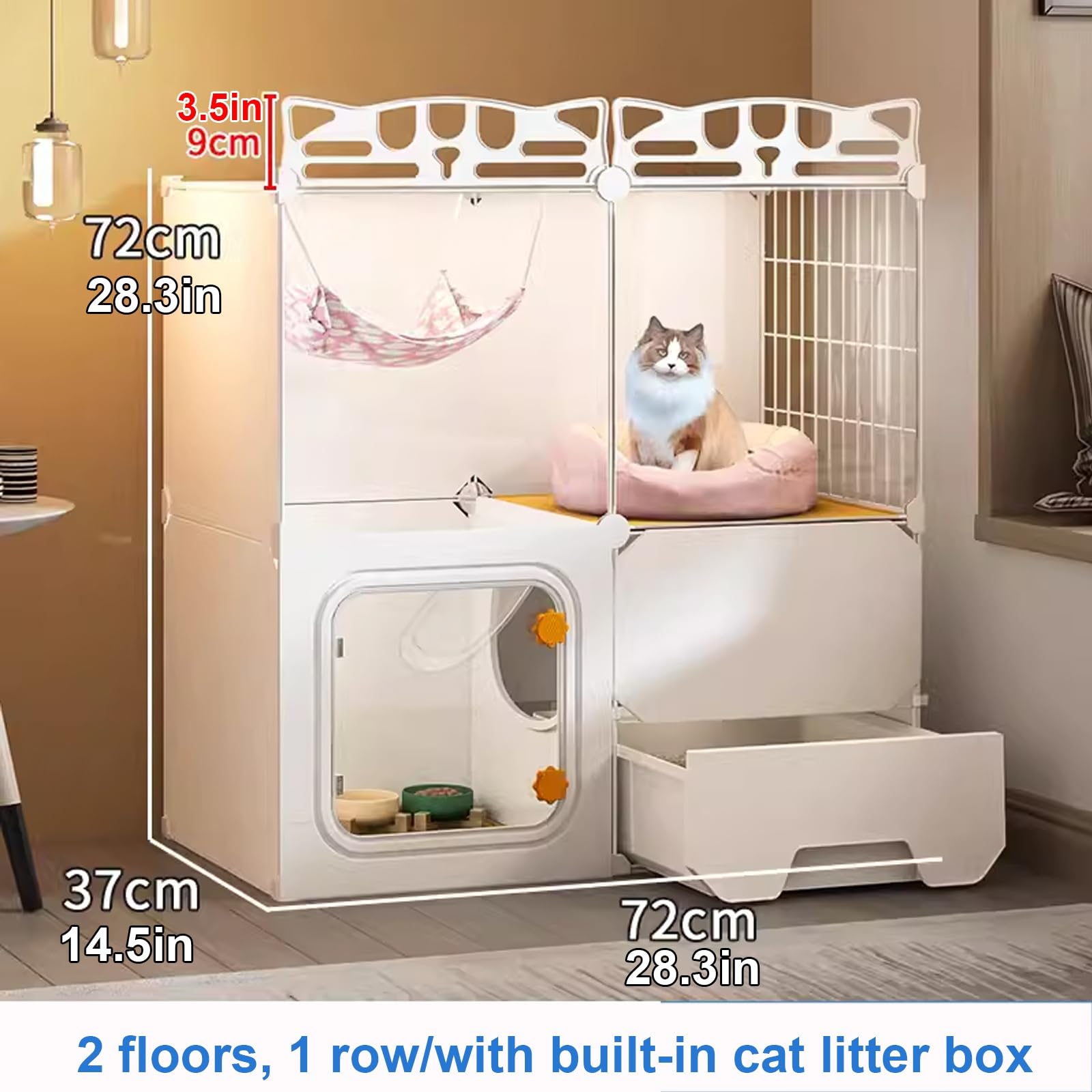 Recinto para Gatos con Caja de Arena, caseta para Gatos, caseta Grande para Gatos, Cerca Transparente de Alta definición y Rejilla metálica Resistente, fácil de Montar (tamaño: 72 x 37 x 72