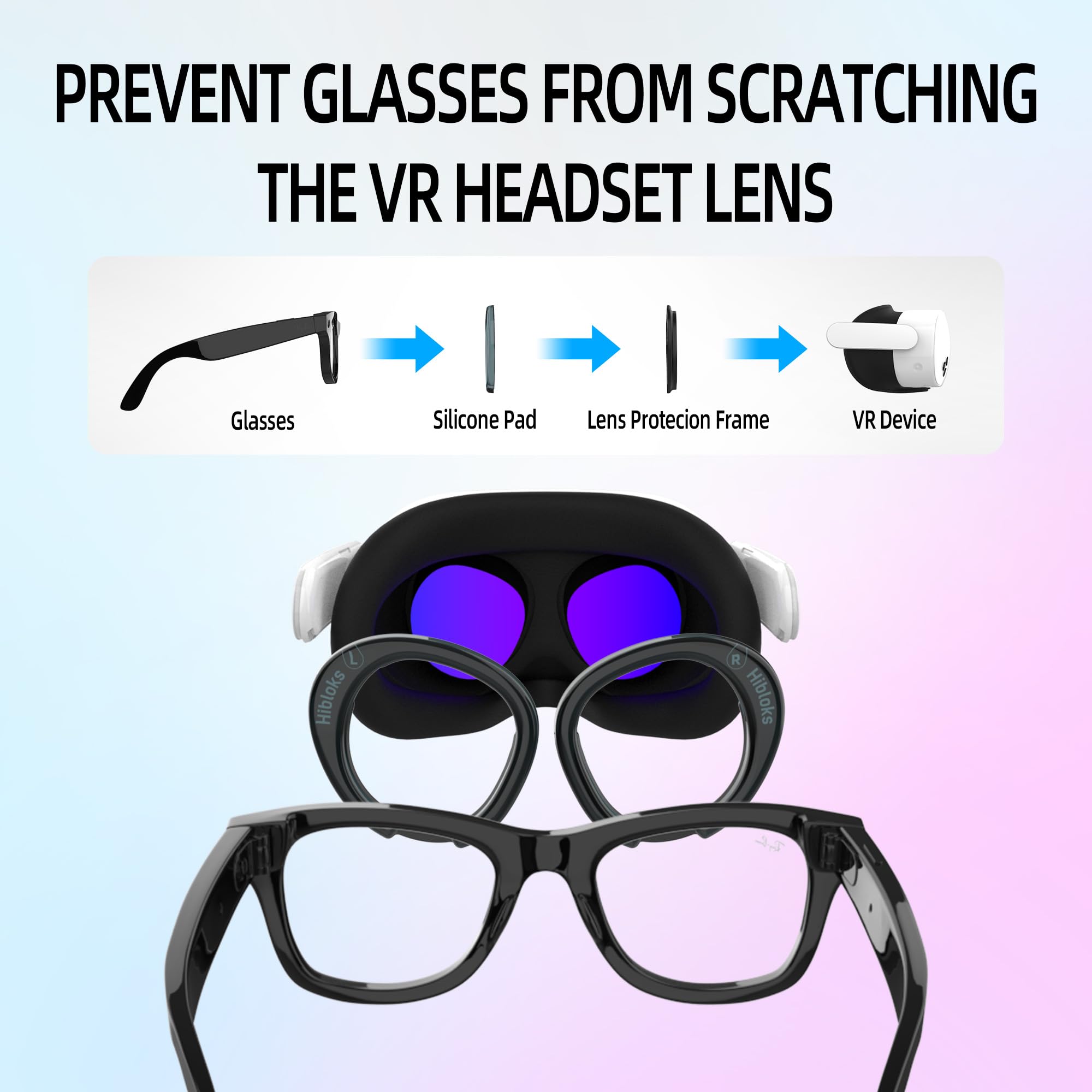 Hibloks Espaceur de lunettes pour Oculus Quest 3S, empêche la myopie et les rayures sur les objectifs de réalité virtuelle, bague et étui en silicone anti-rayures