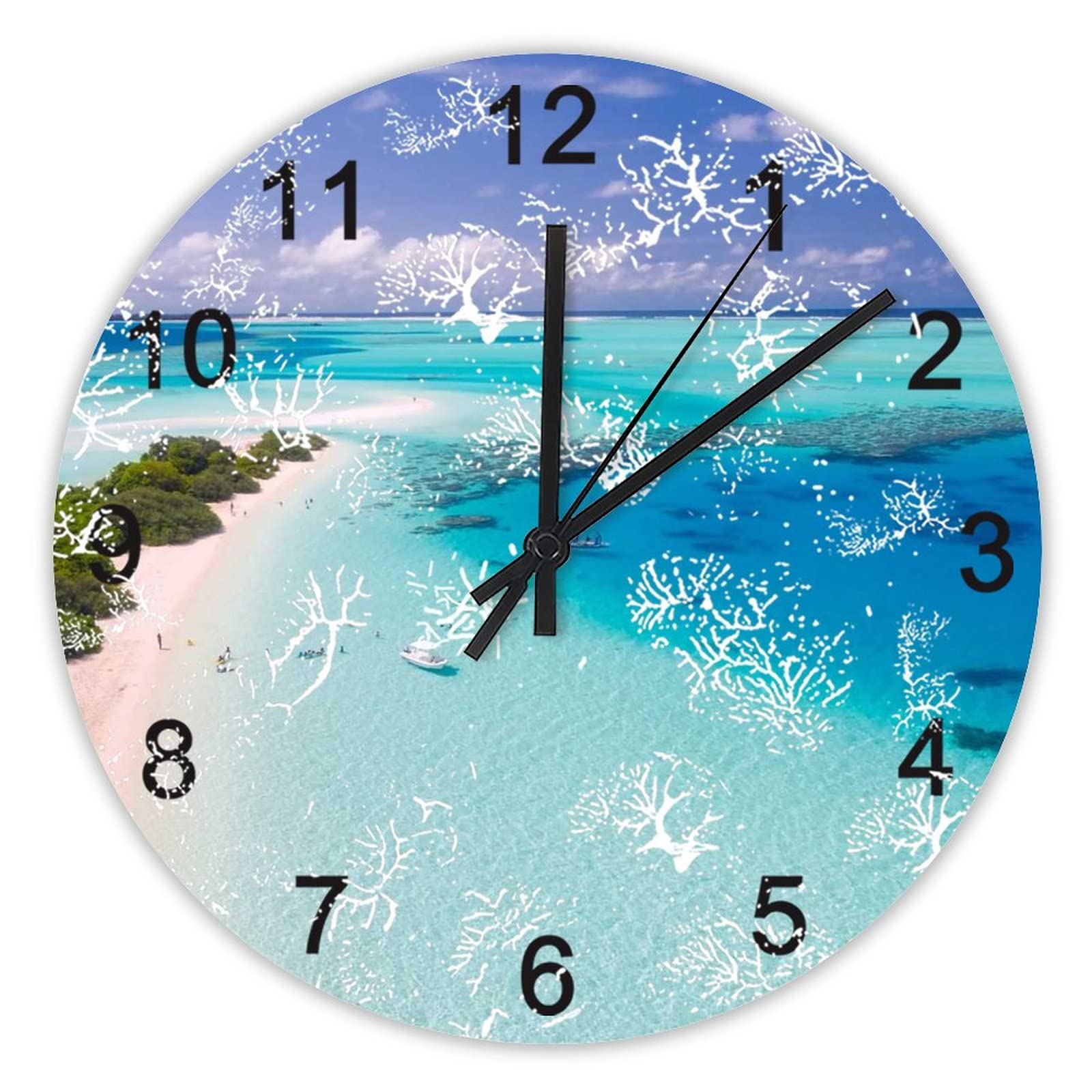 Horloge murale tropicale pour décoration de cuisine et bureau ambiance bord de mer