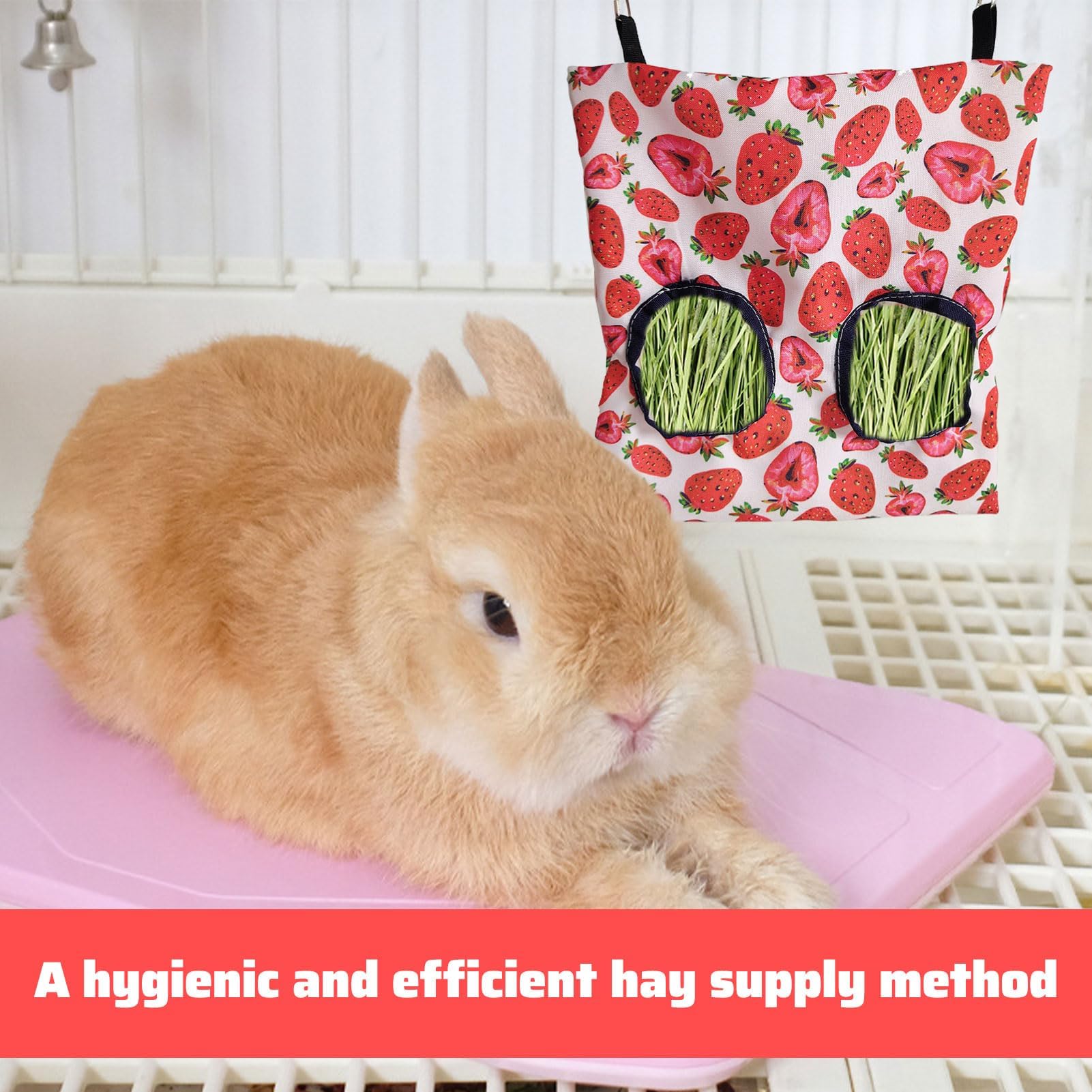 Rabbit Hay Feeder,2 PCS Guinea Hay Feeder,Hanging Hay Bags with Storage Pouch,Rabbit Hay Rack for Guinea Pigs Bunnies,Chinchillas and Hamsters - Image 4