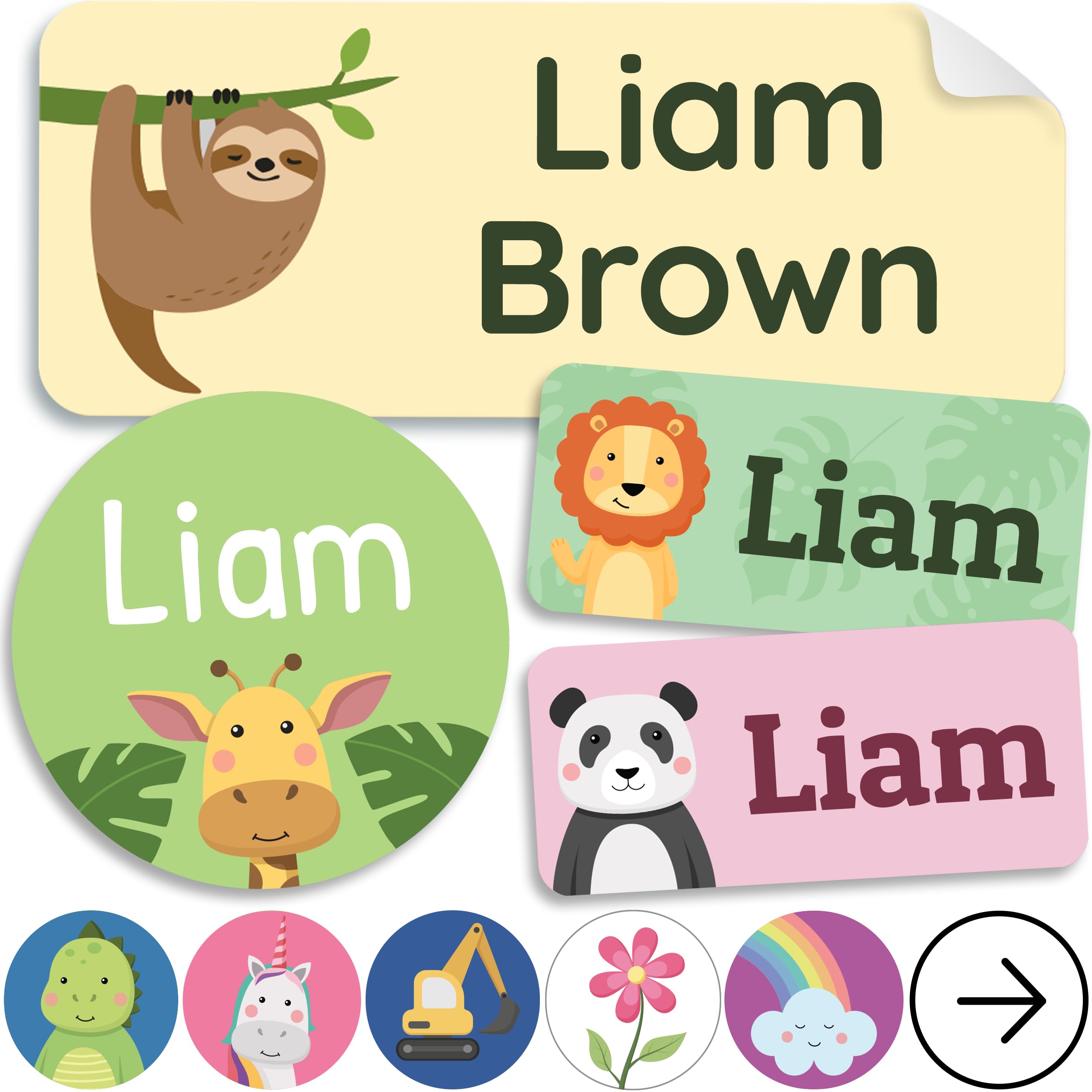 melu kids® Name Sticker Set Kids for Clothes & Objects (100 Pieces) Name Tags for School, Nursery and Kindergarten, Waterproof and in Various Sizes - Adventure