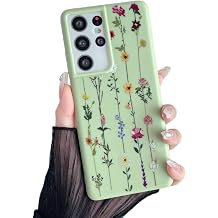 ZTOFERA Floral Case for Samsung Galaxy S21 Ultra 5G,Cute Flower Pattern Case for Girls Women,Flexible Silicone Protective Slim Shockproof Bumper Phone Cover for Galaxy S21 Ultra,Green