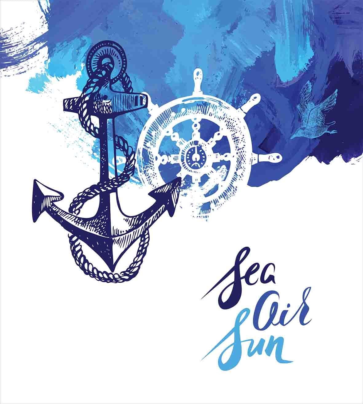 Ambesonne Nautical Duvet Cover Set, Vivid Ocean Back with Paint Effects with Wind Rose and Rudder Cruise Image, Decorative 3 Piece Bedding Set with 2 Pillow Shams, King Size, Shades of Blue King Shades of Blue