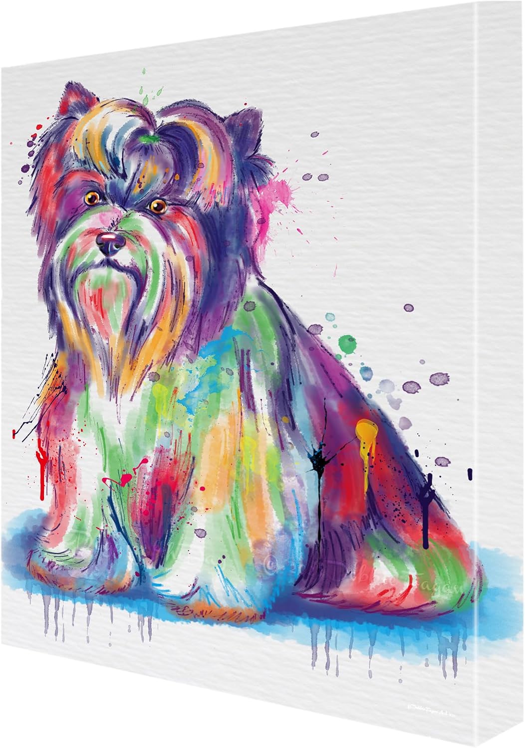 Doggie of the Day Watercolor with Biewer Terrier Dogs Canvas Wall Art - Premium Quality Ready to Hang Room Decor - Flat Rolled 11" x 14"