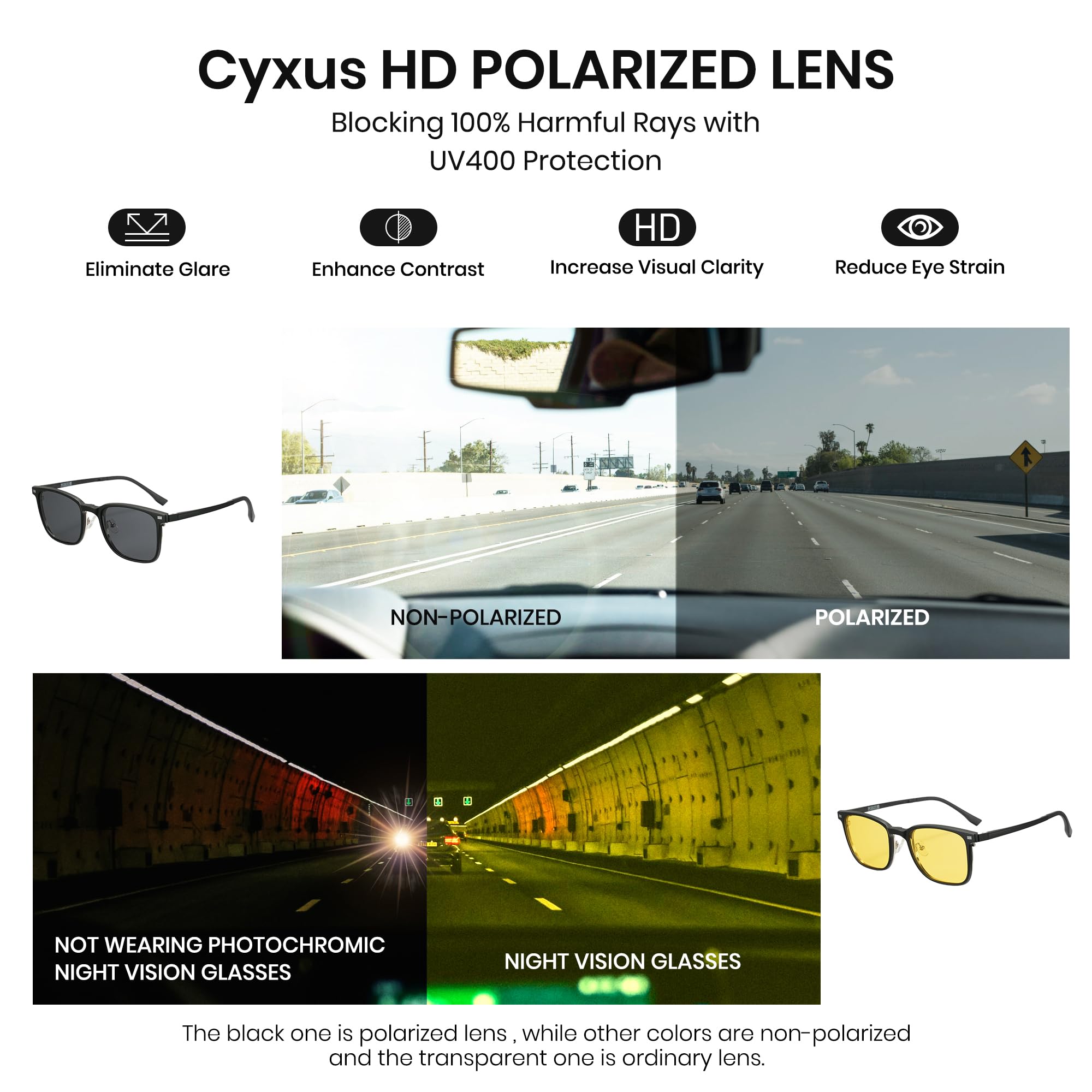 Cyxus Brillengestelle mit Magnetisch Clip Polarisierte Sonnenbrille Herren Damen Leichtes TR90 Rahmen Sonnenbrille UV 400 für Fahren Angeln Reisen P1572T01