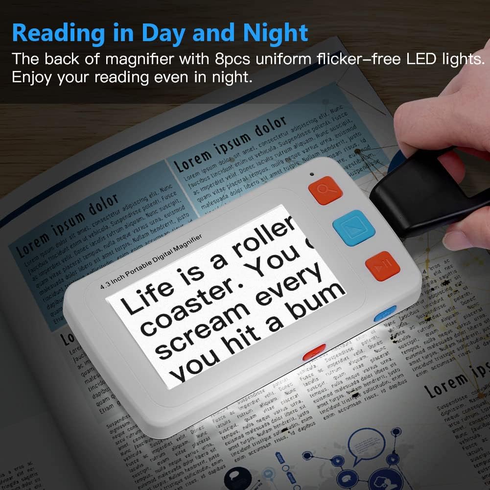 Low Vision Digital Electronic Reading Magnifier Mobile Reading Aid 5.0" LCD Colorful Magnifying Glass 4-32X Reading Aid 17 Color Modes for Visually impaired