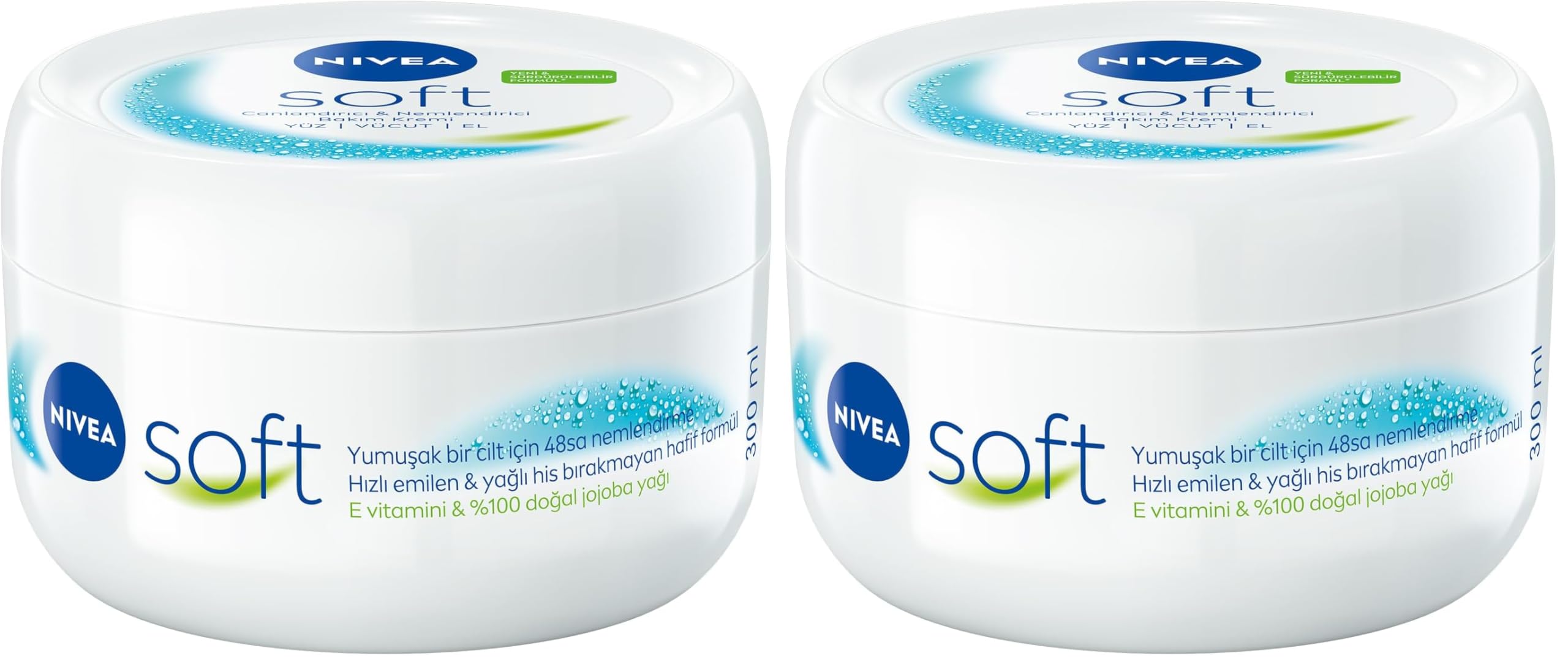 NIVEA Soft Nemlendirici Bakım Kremi 300 ml, 48 Saat Nemlendirme, Jojba Yağı,E Vitamini, Yüz,El,Vücut İçin,Paraben İçermez 2li paket