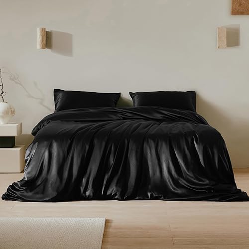 LILYSILK Funda nórdica de seda negra para cama King 19 Momme