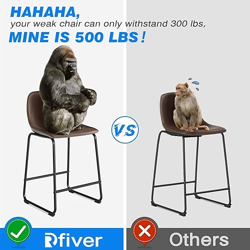 Miniatura 116 de Rfiver Taburetes de bar de piel sintética de poliuretano, juego de 2, taburetes industriales con respaldo y reposapiés, sillas modernas sin brazos