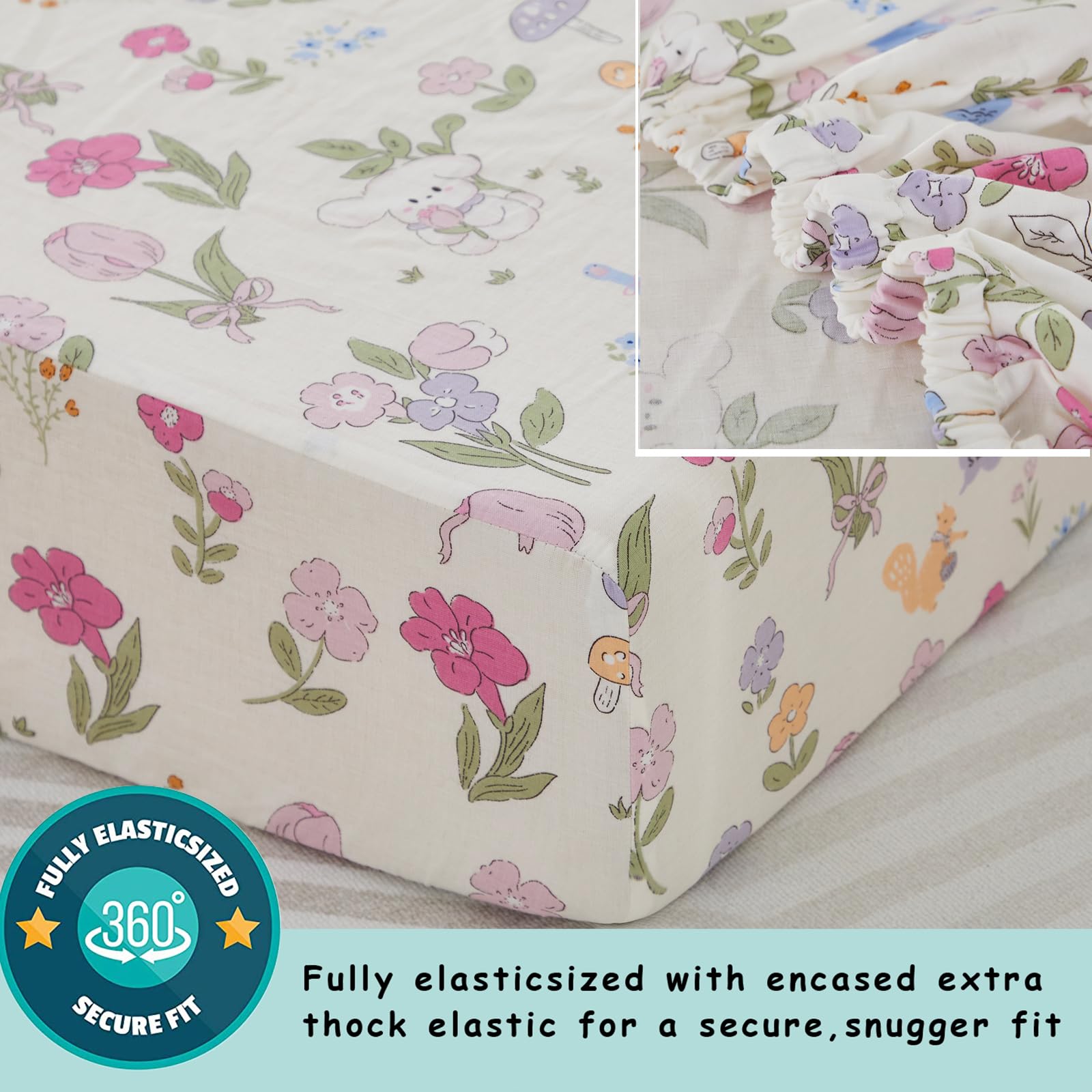 Brandream Set di biancheria da letto per culla in mussola di cotone, per bambine, con stampa di fiori selvatici, set di biancheria da letto per la cameretta dei bambini, leggero, morbido e