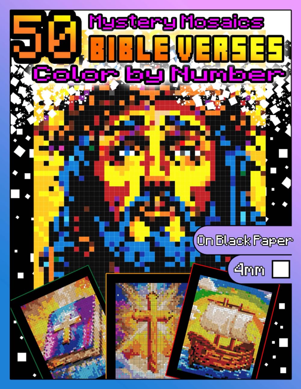 50 Bible Verses Mystery Mosaics Color by Number: Bible Activity book for Adults with Dazzling Hidden Bible Pictures, Color Quest on Black Paper, ... Squares| (Bible Coloring Book for Adults)