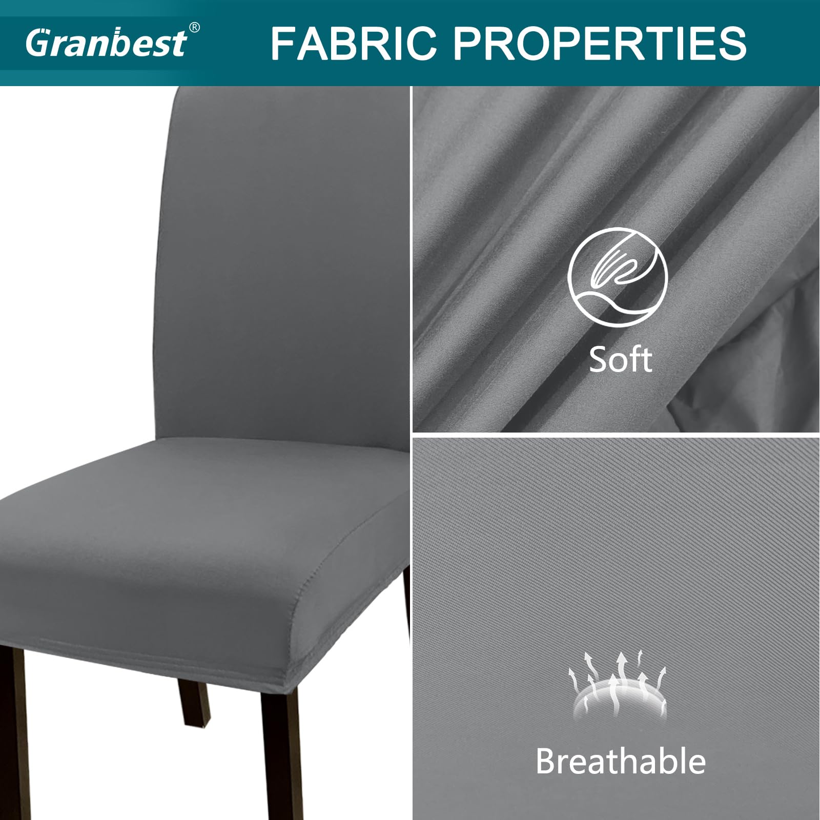 Odot Coprisedie con Schienale 2 4 6 Pezzi, Coprisedia Elasticizzati Copri Sedia da Cucina Rimovibili Jacquard Chic, Rimovibili Copri Sedia per Soggiorno, Cucina,Hotel (6 Pezzi,Grigio Scuro